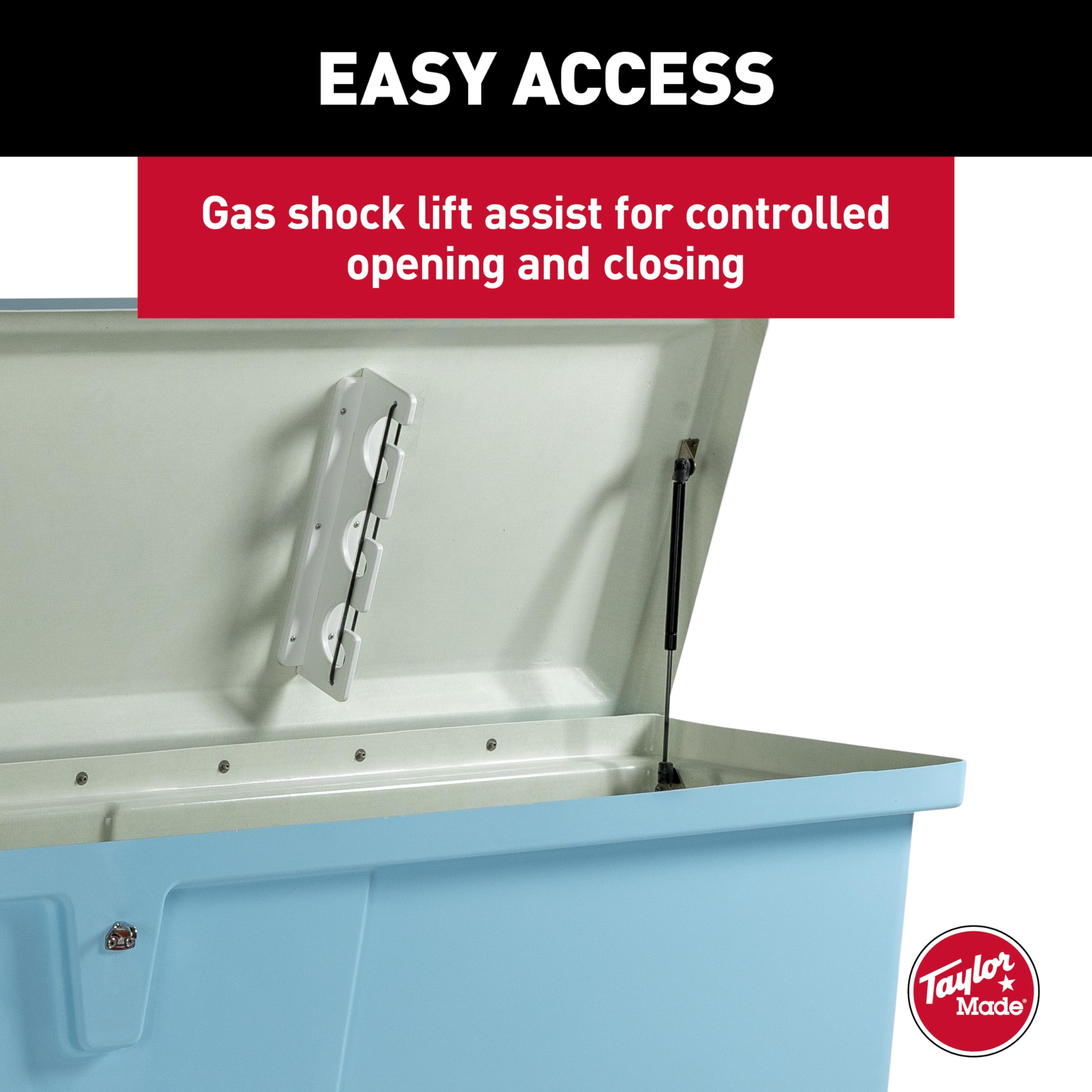 Taylor Made Fisherman’s Stow N’ Go Fiberglass Dock Box, Extra Large (24"H X 95"W X 22"D), Ice Blue, Smooth Interior Finish, Lockable Latch, Stainless-Steel Hardware - 83560IB