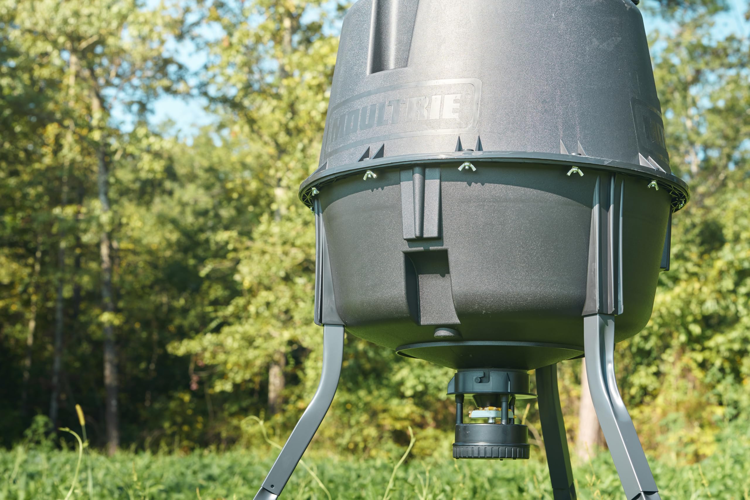 30-Gallon Moultrie Deer Feeder Tripod - Moultrie Quick-Lock Hopper System - Digital Timer Control - 200 lb Feed Capacity - Durable Polymer Build - Metal Spin Plate