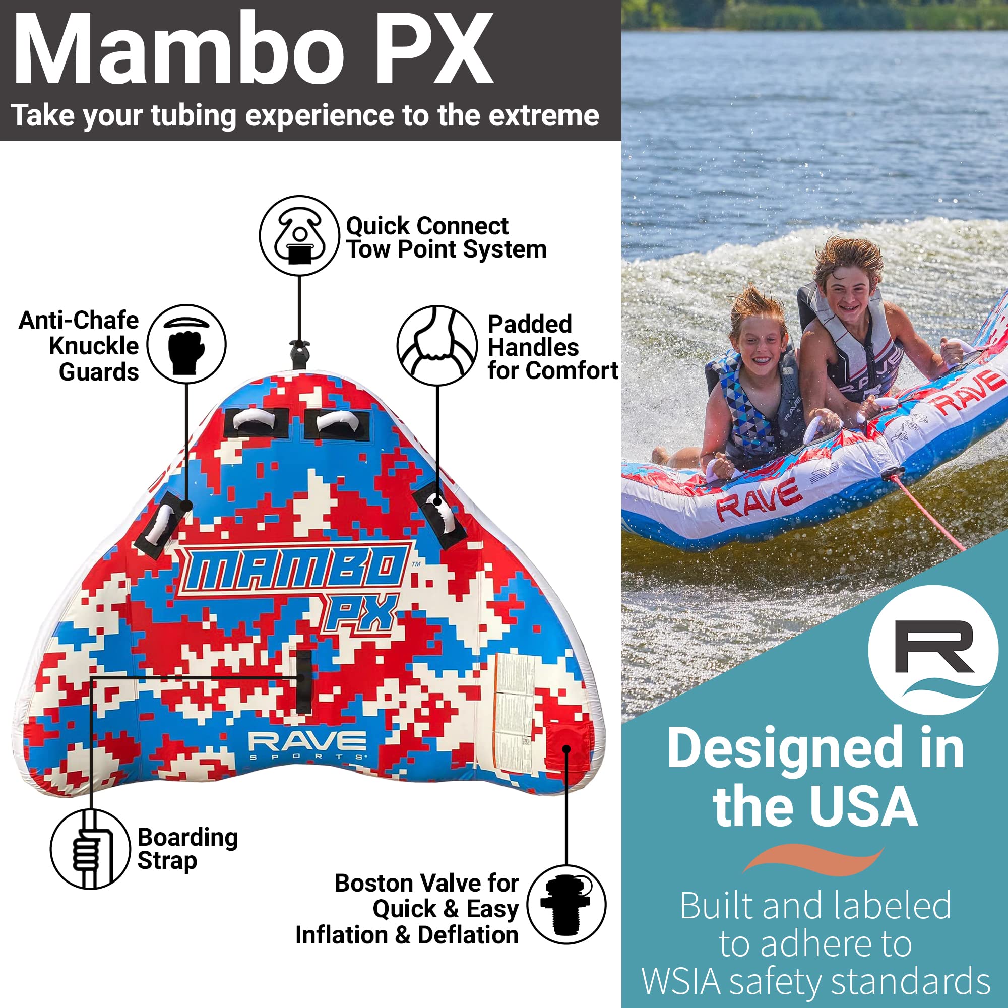 Mambo PX Rave Sports Boat Towable Tube - Inflatable Tube for 1-2 Riders