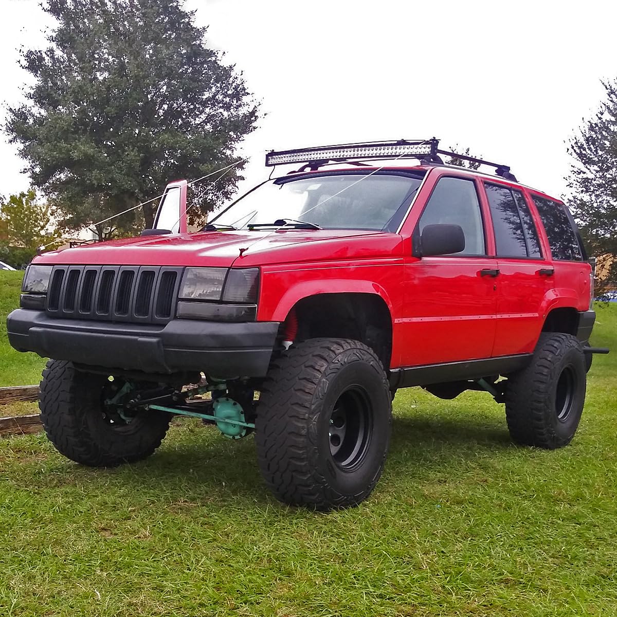 Smoke Headlights + Bumper Lights + Corner Lamps SPEC-D TUNING Compatible with 1993-1996 Jeep Grand Cherokee, Left + Right Pair Headlamps Assembly