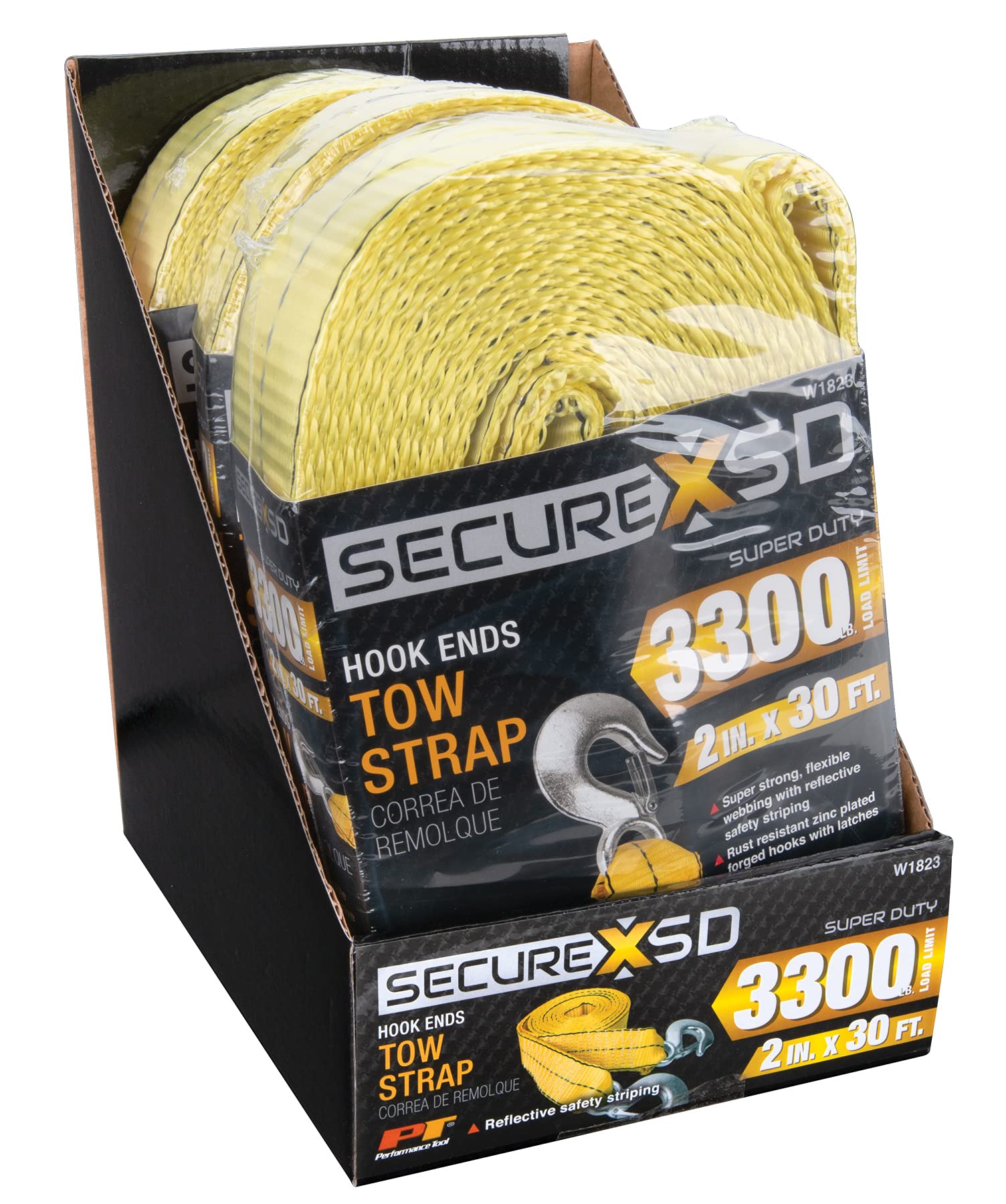 Heavy-Duty Performance Tool W1823 2 X 30' Tow Strap with Hooks - High Strength and Durability for Safe Vehicle Recovery and Towing