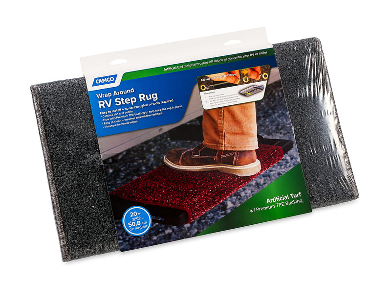 RV Step Camco Rug (Premium Wrap Around, Turf Material (22" x 20") - Gray)