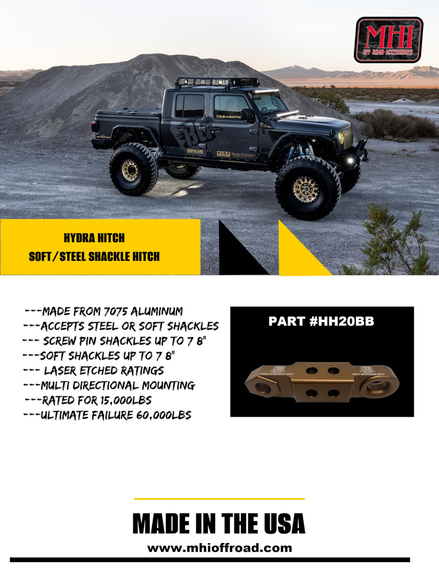 Dual-Sided Hydra Hitch – Recovery Hitch | Soft & Steel Shackle Compatible | 2" Receiver | 7075 Aircraft-Grade Aluminum | Rated 15,000 lbs. Per Side