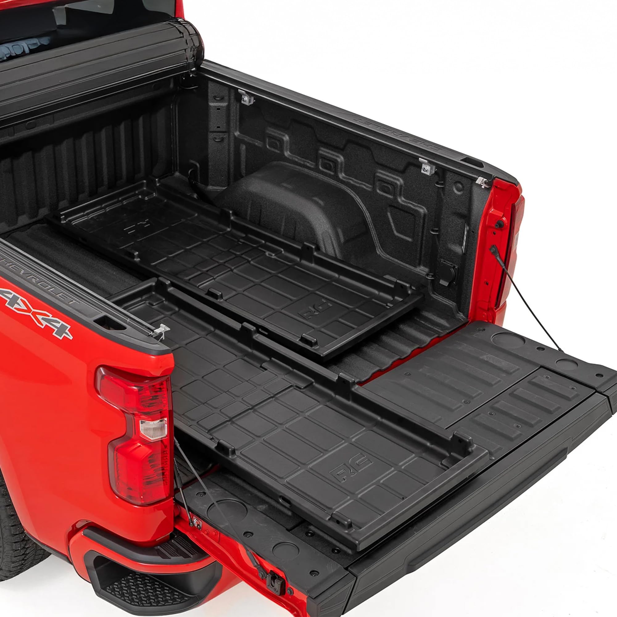 Rough Country Truck Bed Cargo Slide-Out Tray - Long Bed Organizer for 5'7"+ Beds, Heavy-Duty Polyethylene, UV-Protected, Easy Tailgate Access