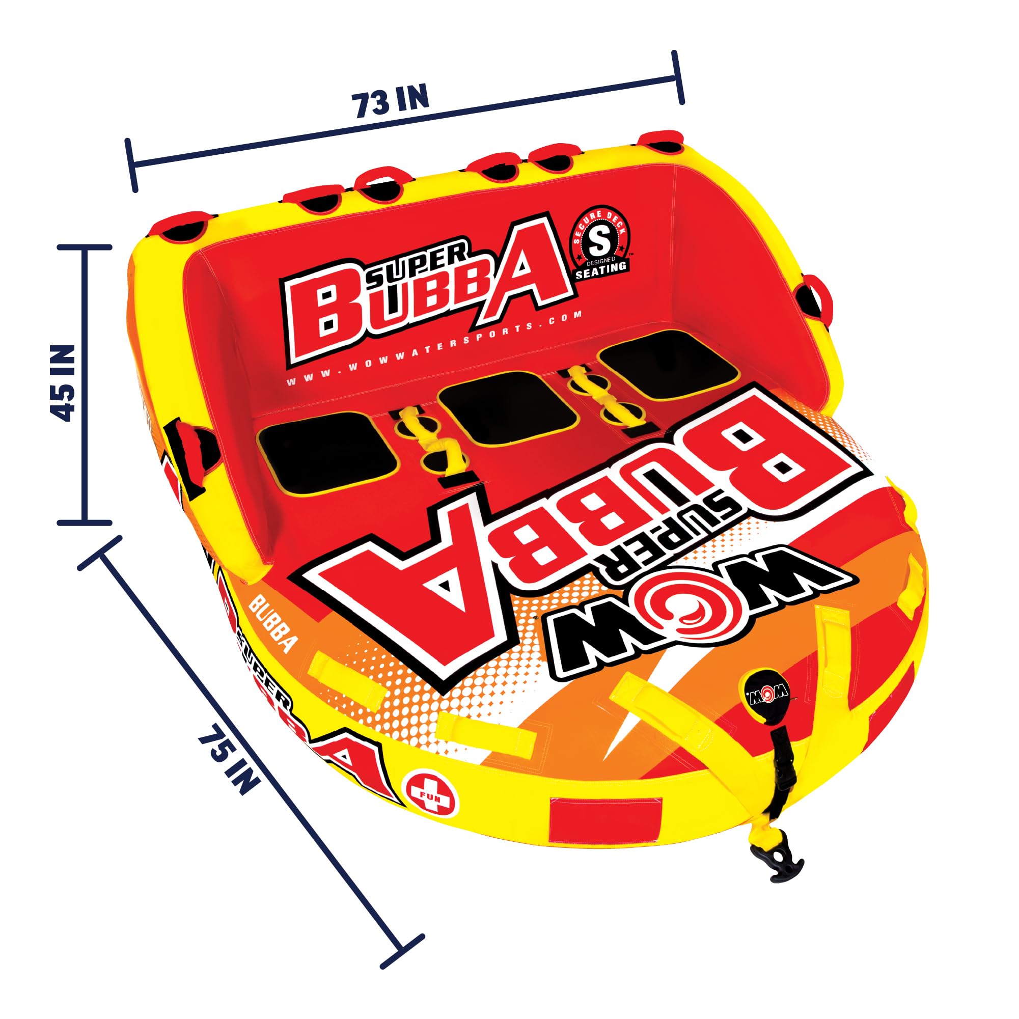 WOW Sports Towable Bubba Tubes for Boating, Boat Accessories for Tubing, Water Tube for Boats - Super Bubba 3 Person 510 lbs Capacity