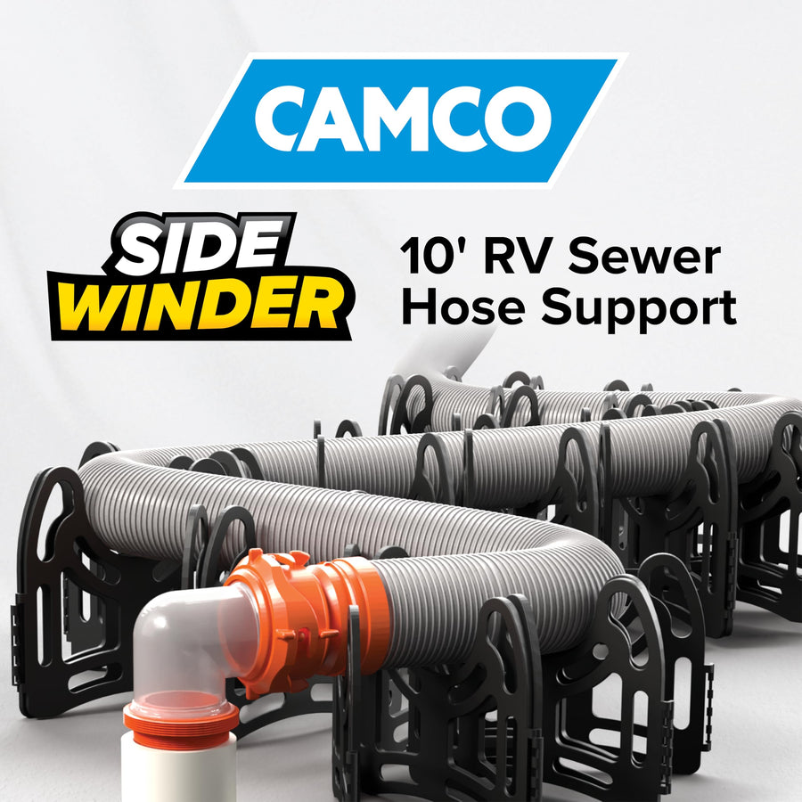 Camco 10-Ft Sidewinder RV Sewer Hose Support - Features Flexible Telescoping Design for Avoiding Obstacles & Deep Cradles Secure RV Sewer Hose - Out-of-the-Box Ready & Folds for RV Storage (43031)