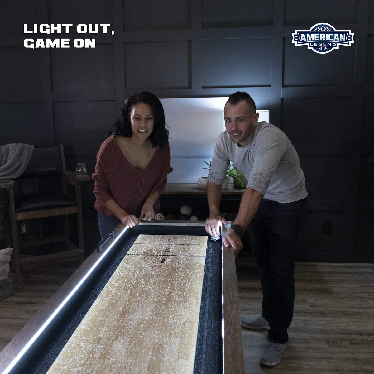 Brookdale American Legend 9’ LED Light Up Shuffleboard Table with Bowling