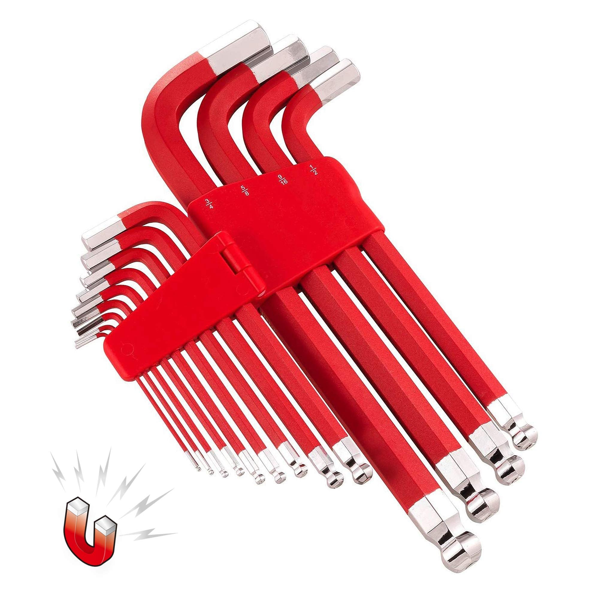 Powerbuilt 13 Piece Long Point SAE Jumbo Magnetic Hex Key Wrench, Allen Hex Key Wrench, 5/64"- 3/4" - 941641