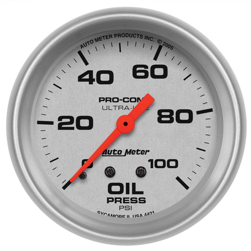 Auto Meter Ultra-Lite 4421 Mechanical Oil Pressure Gauge Regular, 2-5/8" (66.7mm)
