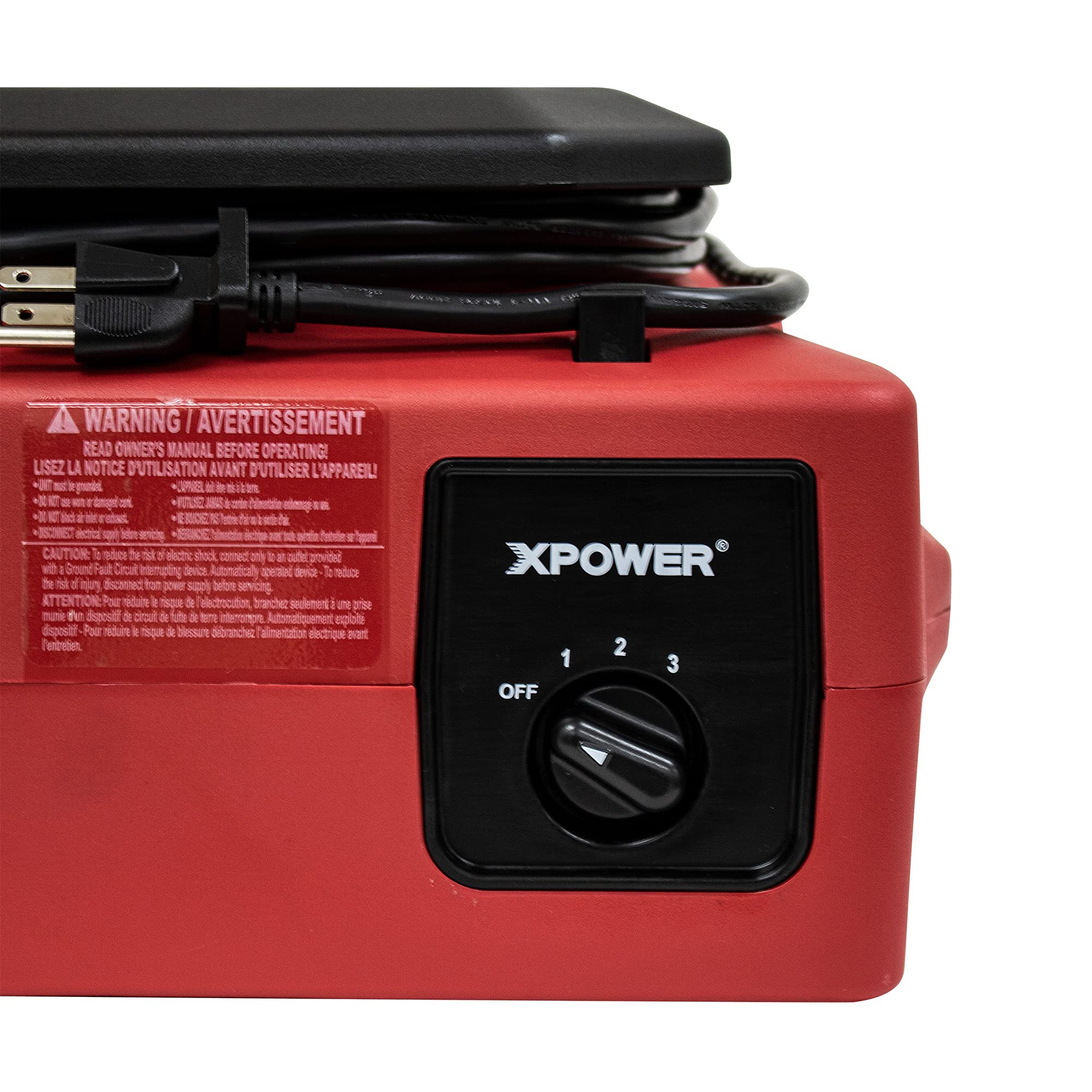 Low Profile XPOWER PL-700A Air Mover, Floor Fan, Carpet Dryer, Blower with Power Outlets for Water Damage Restoration, Commercial Cleaning and Plumbing Use - 1/3 HP, 1050 CFM, 3 Speeds, Red