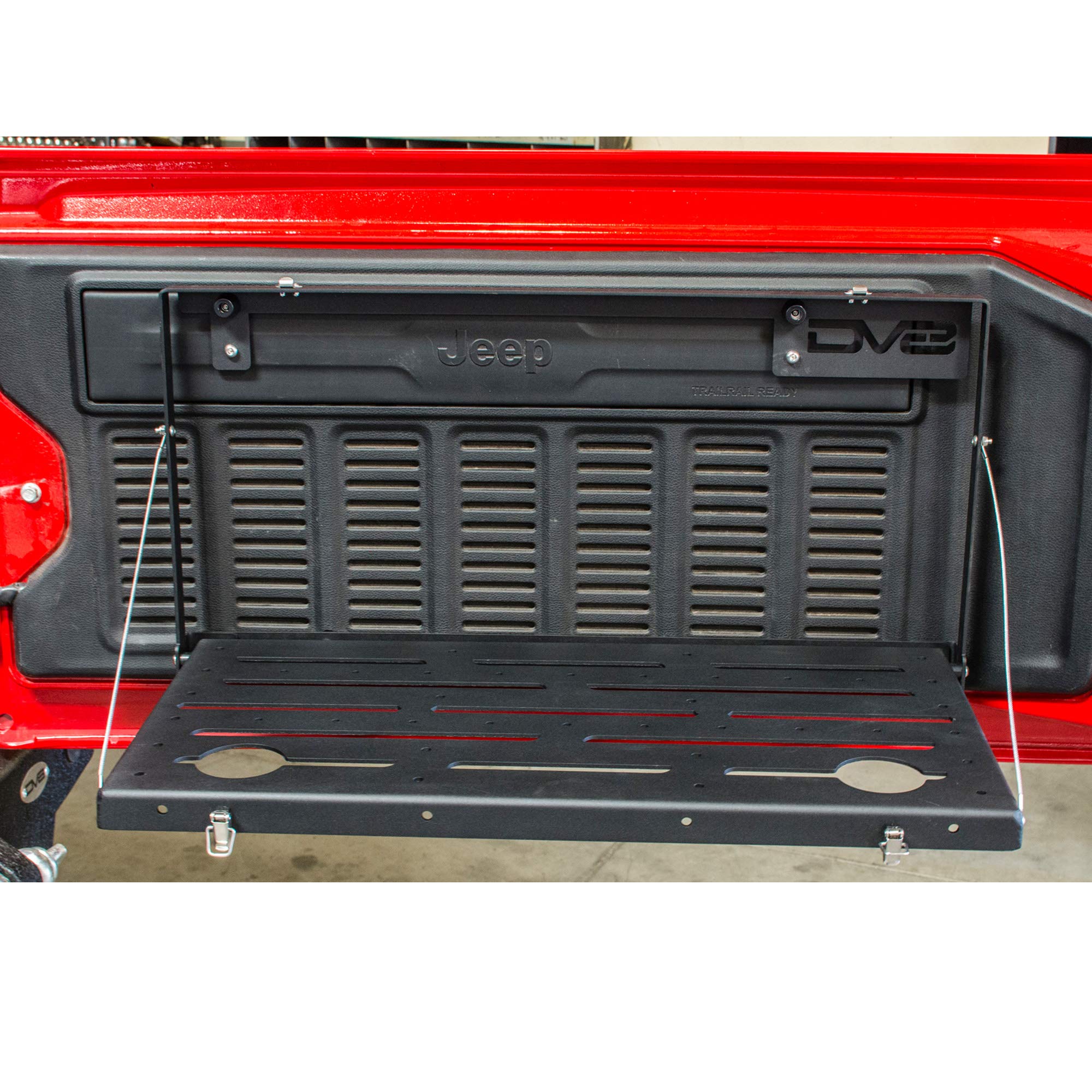 TTJL-01 | DV8 Offroad | Trail Table fits 2018-Current Wrangler JL | Space Saving Design | Mounts to Tailgate | Convenient Work Space | Rattle Free Design | Black Finish