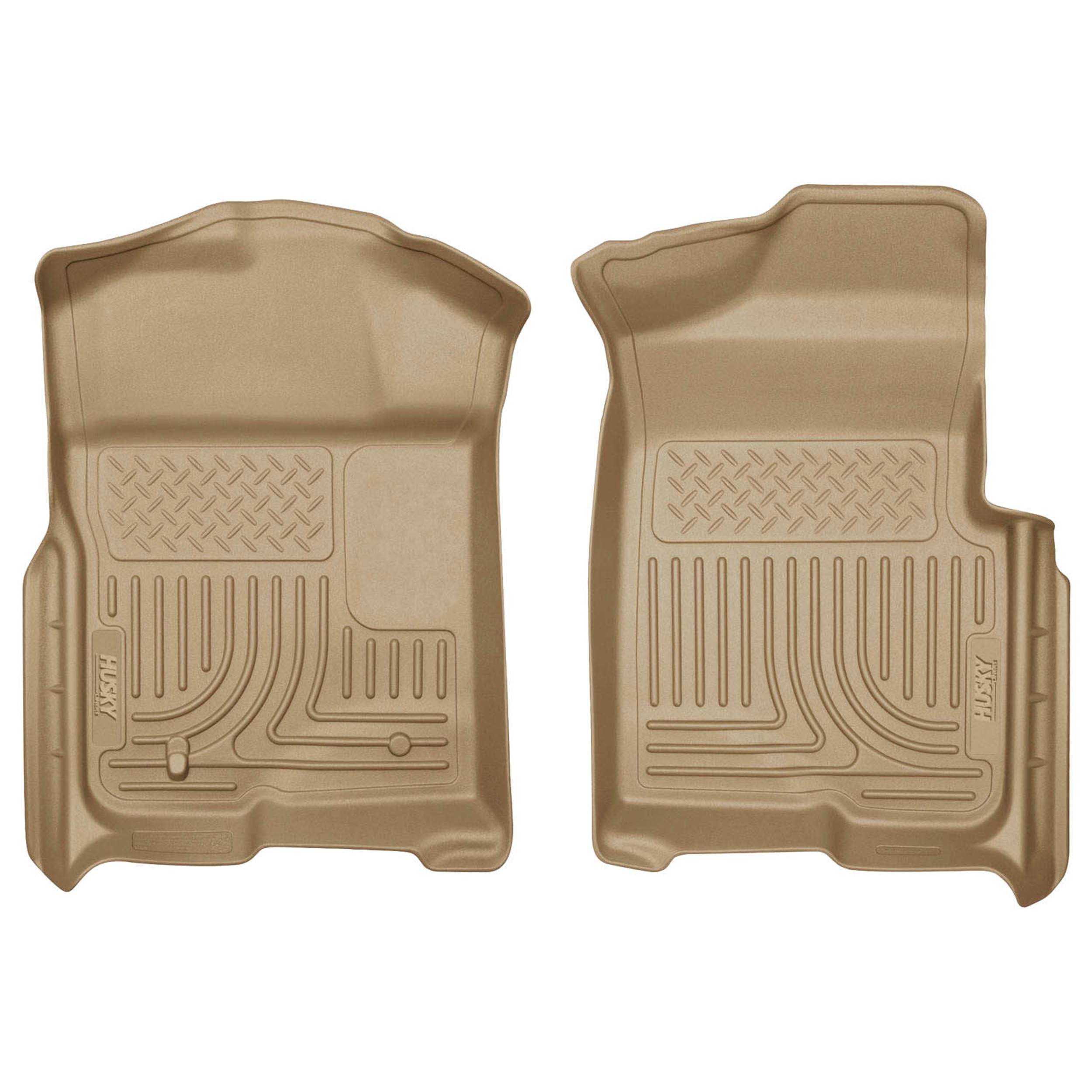 Weatherbeater Husky Liners Floor Mats | Fits 2009-2014 Ford F-150 All Cabs Without Manual Shifter | Front Row, 2-pc Tan - 18333