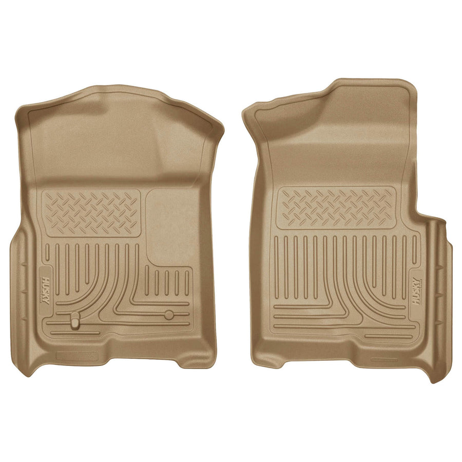 Weatherbeater Husky Liners Floor Mats | Fits 2009-2014 Ford F-150 All Cabs Without Manual Shifter | Front Row, 2-pc Tan - 18333