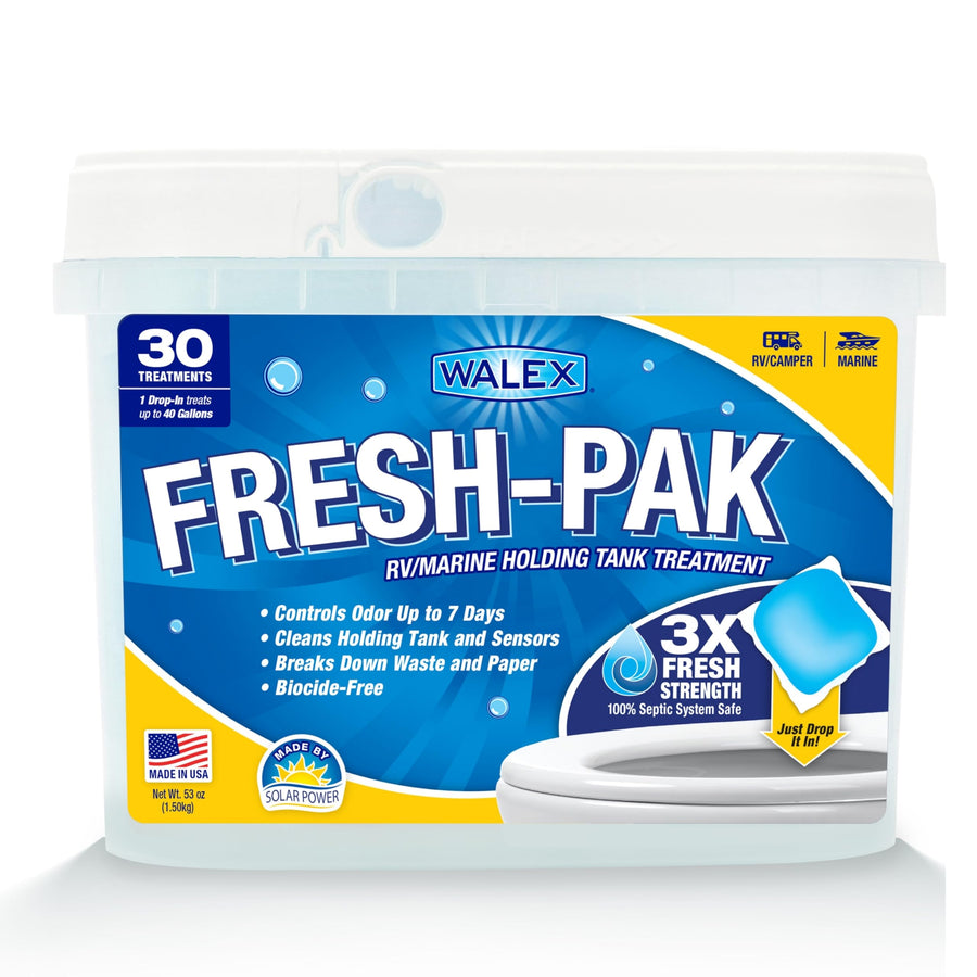 Walex RV/Marine Fresh-Pak Holding Tank Treatment - Black Water Holding Tank Deodorizer for Rapid Breakdown of Waste & Toilet Paper, Neutralizes Odors, Septic Tank Safe, Fresh Scent (Pack of 30)