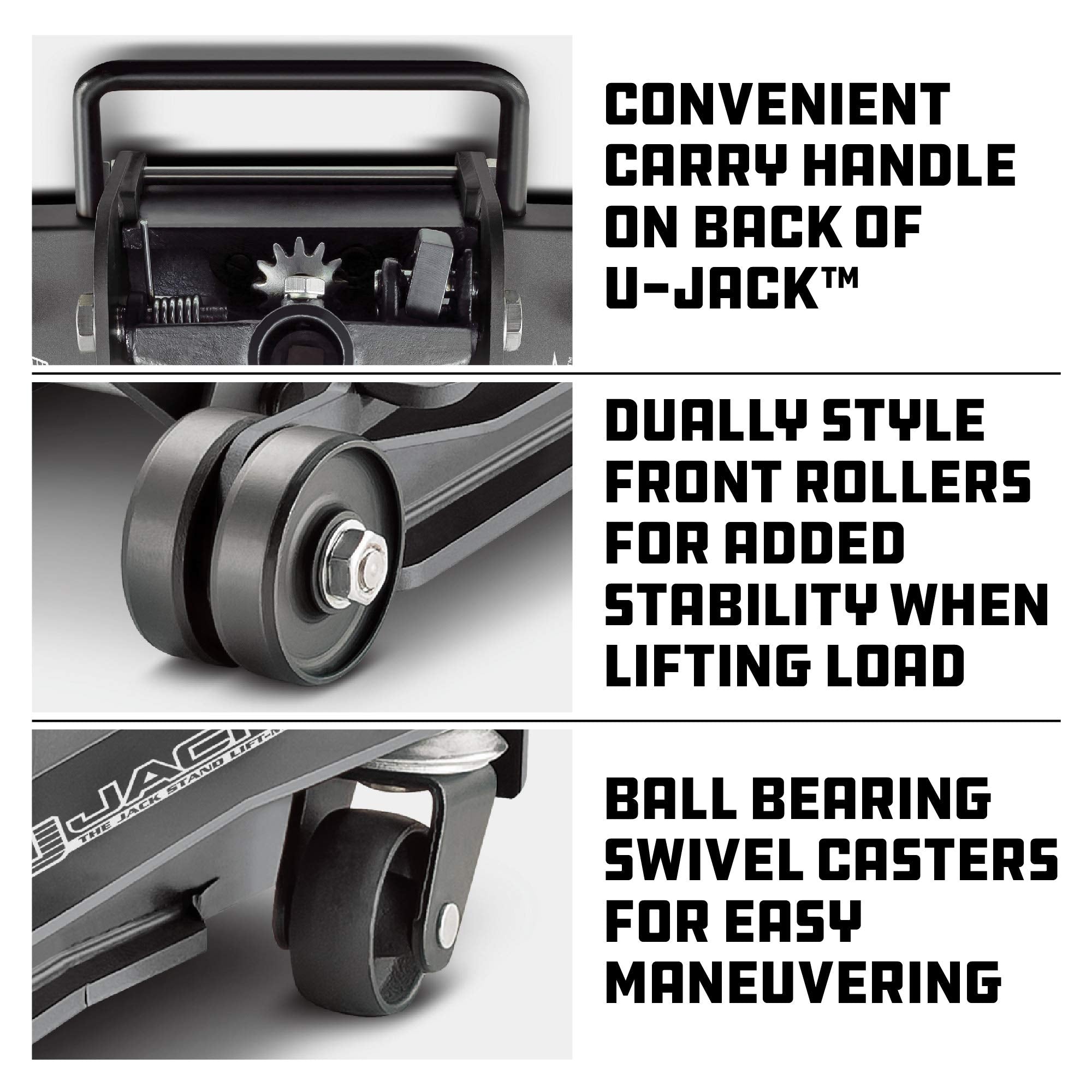 2 Ton Powerbuilt U-Jack Garage Jack, 3000 LBS Loading Capacity, Lift Range: 4-1/2-Inch to 18-3/4-Inch, Unique Saddle for sliding jackstand into - 620516