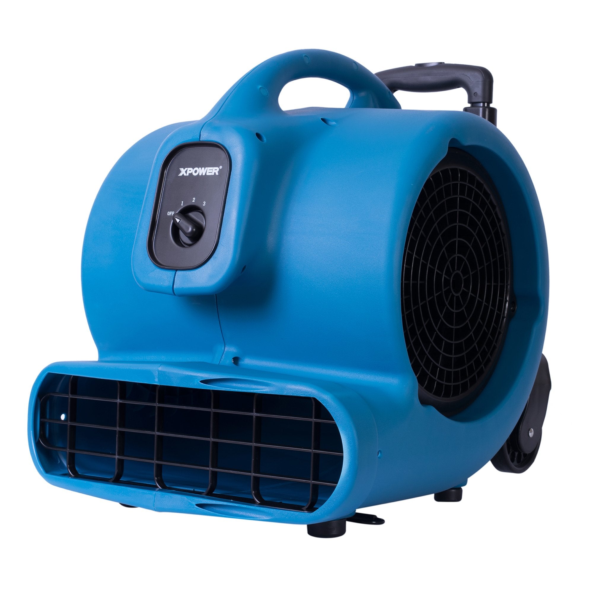 P-800H XPOWER Pro 3/4 HP 3200 CFM Centrifugal Air Mover, Carpet Dryer, Floor Fan, Blower, Telescopic Handle and Wheels, for Water Damage Restoration, Janitorial, Plumbing, Home Use, Blue