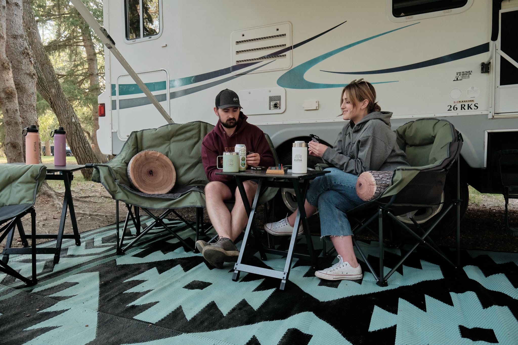 Boho Sante Fe Outdoor Mat (Black/Grey, 9' x 18')