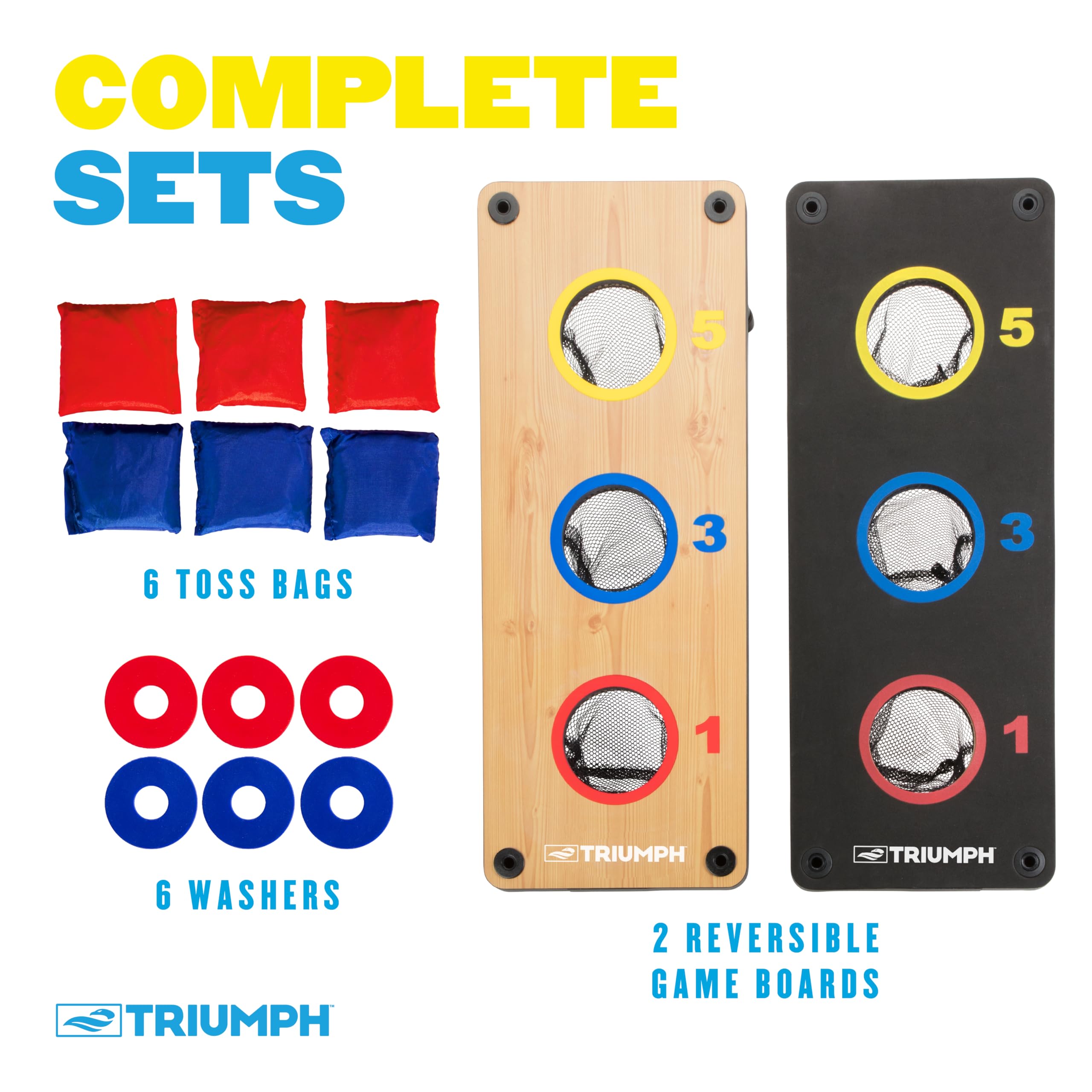 2-in-1 Triumph Sports Bag Toss/Washer Toss Combo - Includes 2 Game Platforms, 6 Toss Bags, 6 Washers