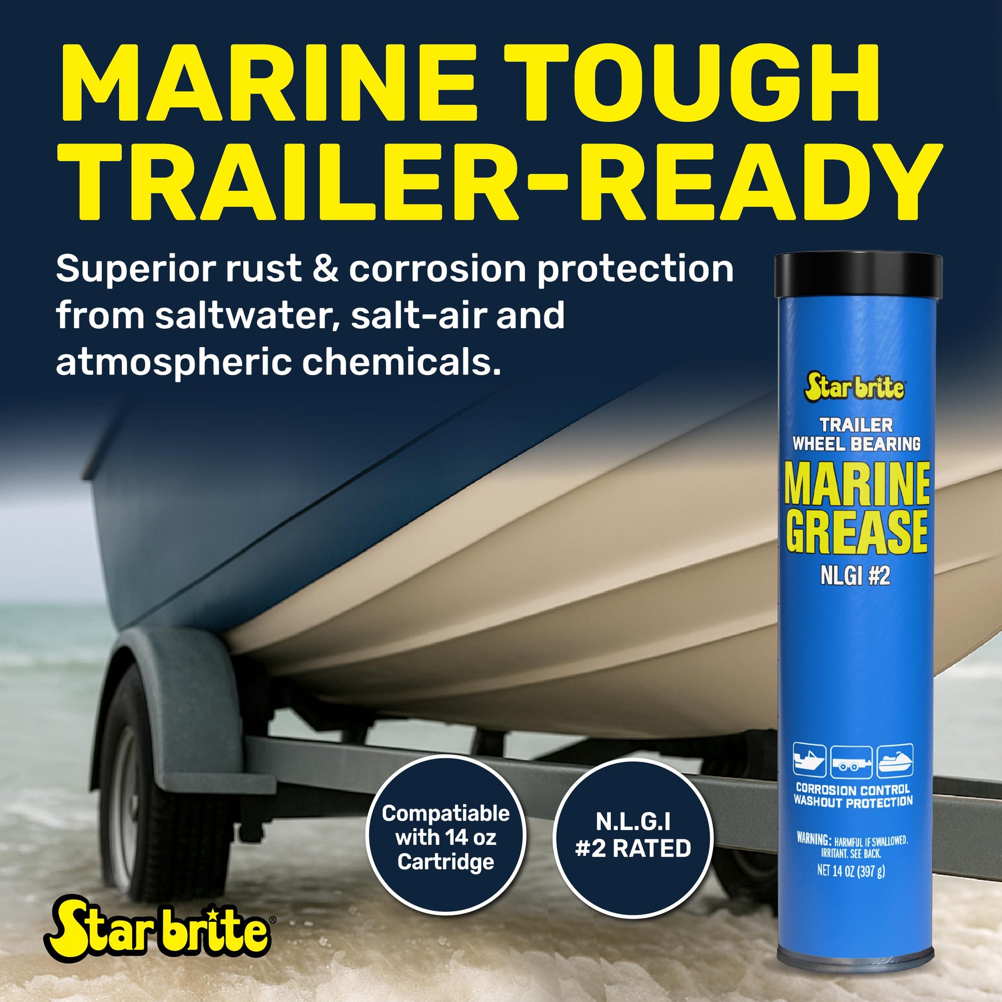 Wheel Bearing Grease STAR BRITE - Marine Grade Boat Trailer - 14 OZ Grease Gun Cartridge (026014)