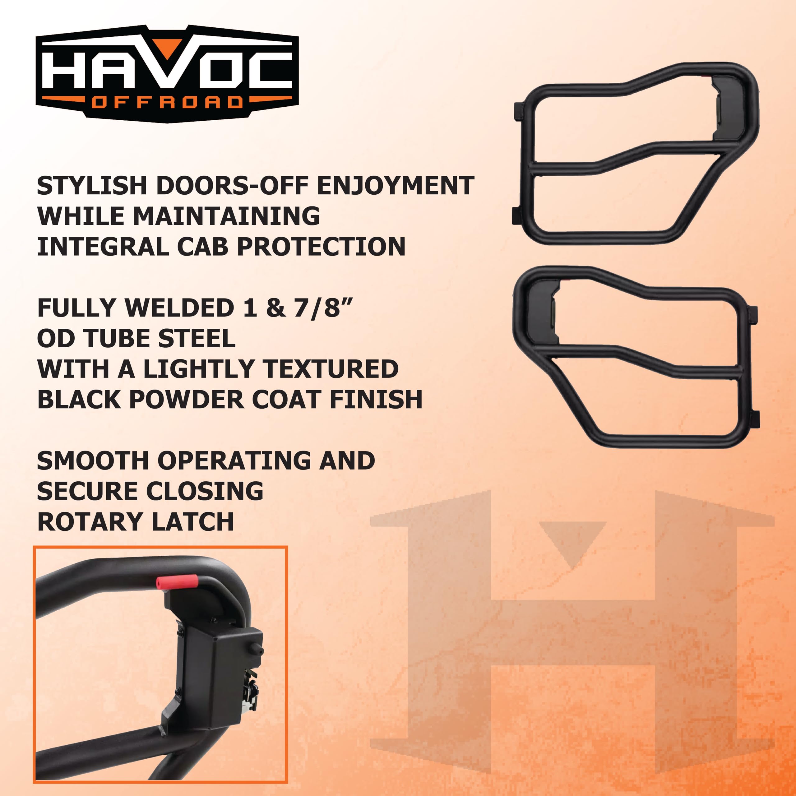 Rear Tube Doors HAVOC OFFROAD for Ford Bronco | Steel, Black, No Drill, Pair | HFB-10-003 | 2021-2025 Ford Bronco, 4-Door