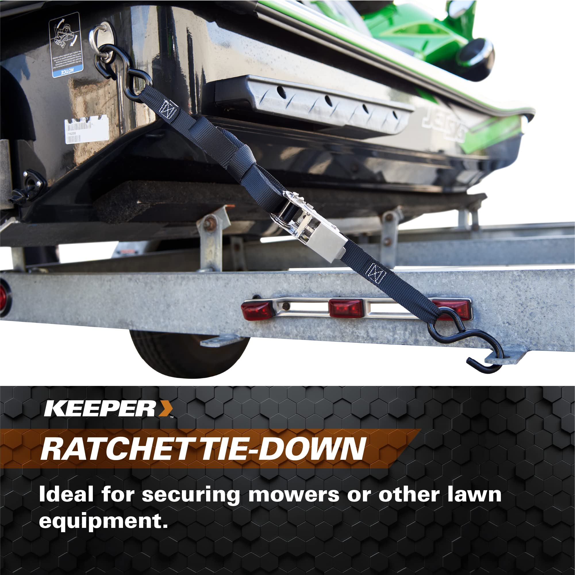 1" x 8' Stainless Steel Ratchet Tie-Down Keeper Koastal With Vinyl S-Hooks - 500 lbs. Working Load Limit And 1,500 lbs. Break Strength
