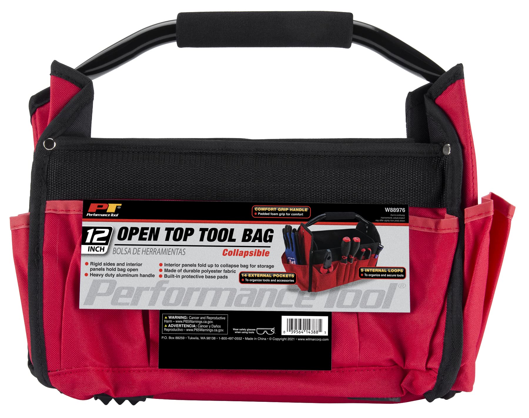 Durable Tool Bag Performance Tool W88976 with 14 External Pockets and Heavy Aluminum Handle for Easy Access and Storage