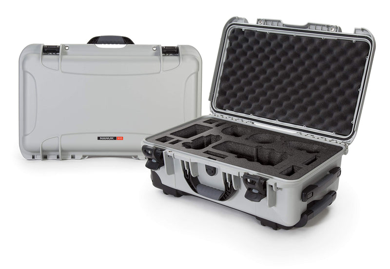 Waterproof Nanuk 935 Carry-On Hard Case with Custom Foam Insert for Sony a7R Size Camera w/Wheels - Silver
