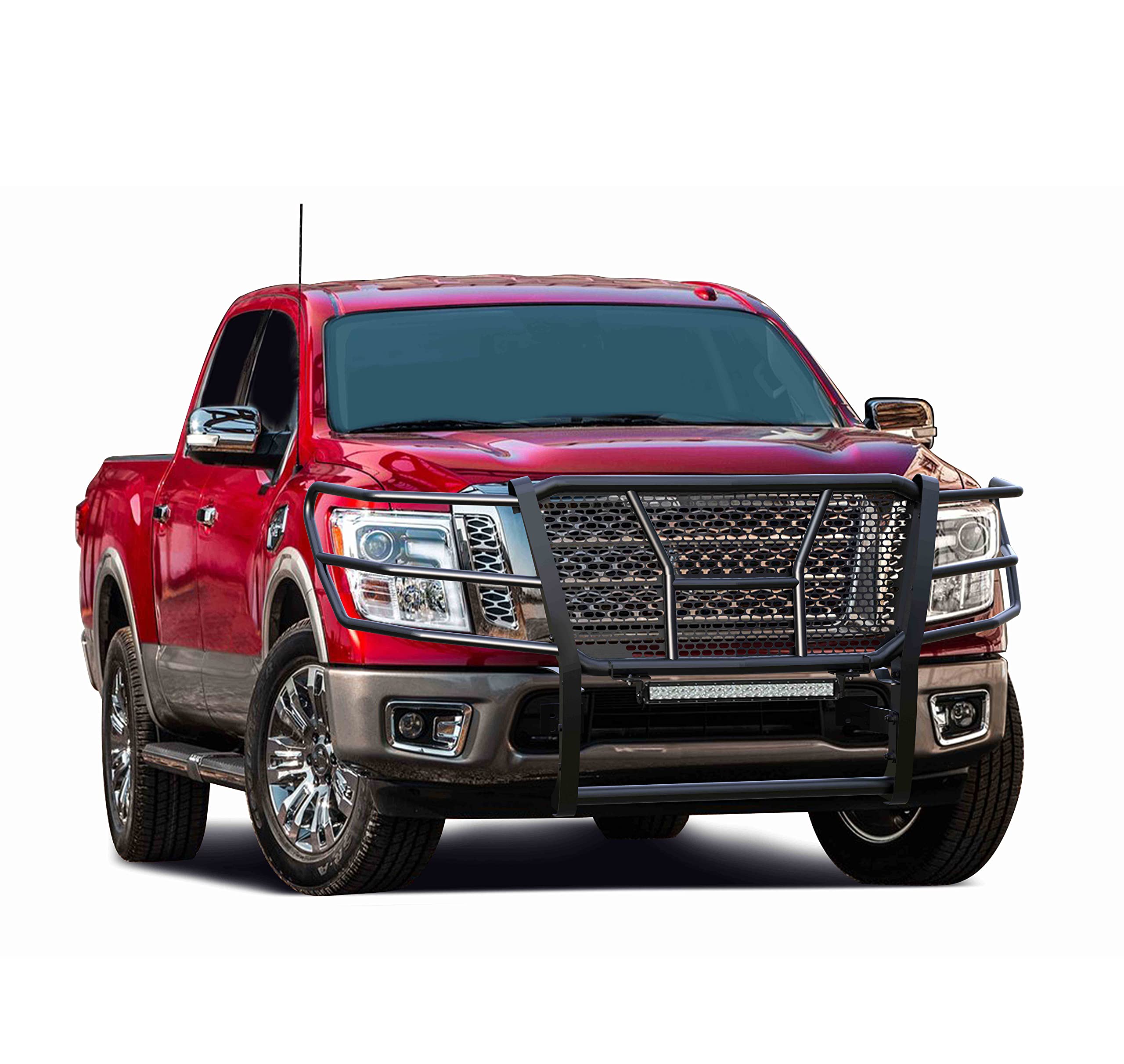 Heavy Duty Black Horse RUGGED Grille Brush Bumper Guard Modular Black Come with 20" Double Row LED Light Compatible with 2017-2024 Nissan Titan-RU-NITI17-B-K1