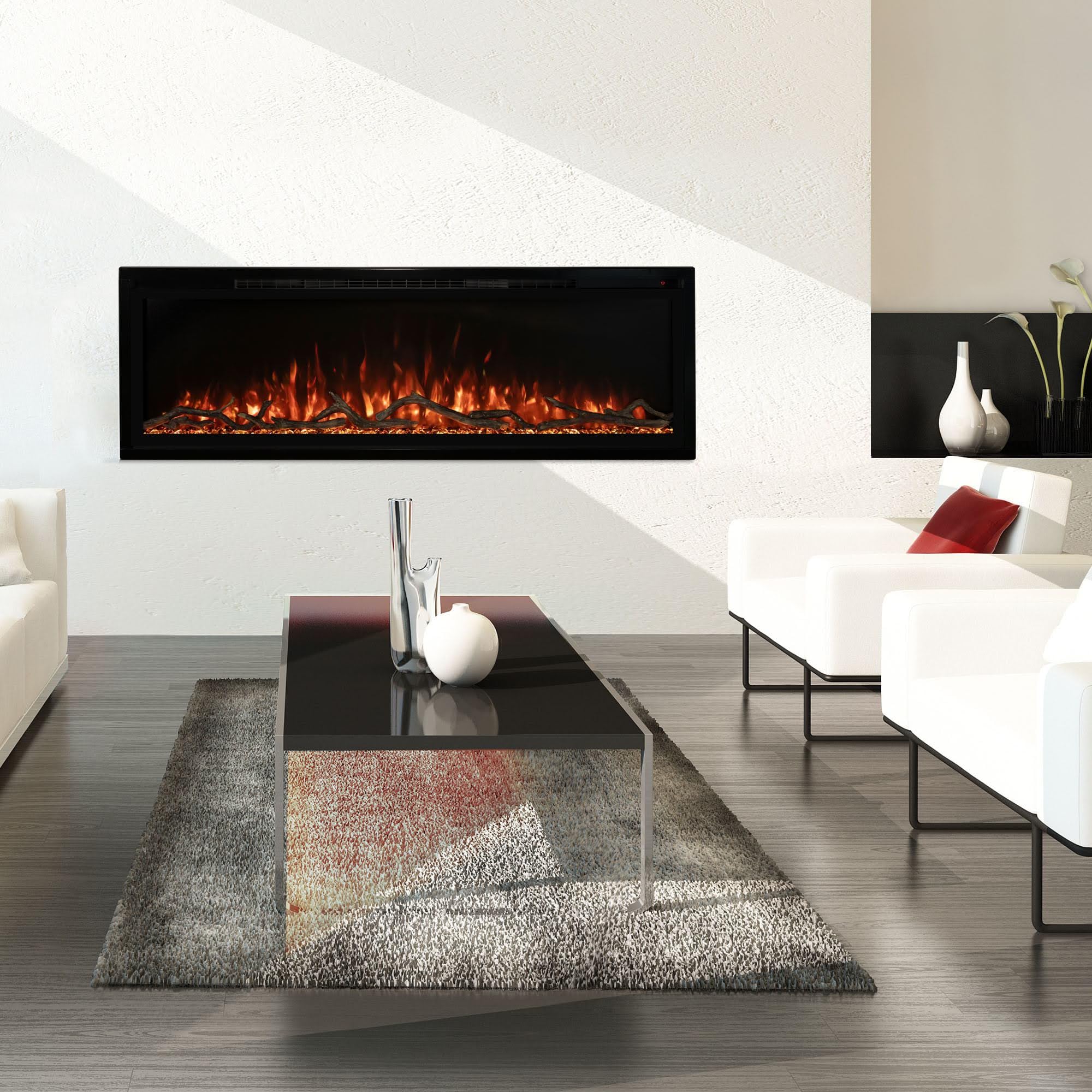 Spectrum Slimline Modern Flames 50 inch Wall Mount Built in Electric Fireplace Insert | Fully Recessed 4'' Wall | SPS-50B