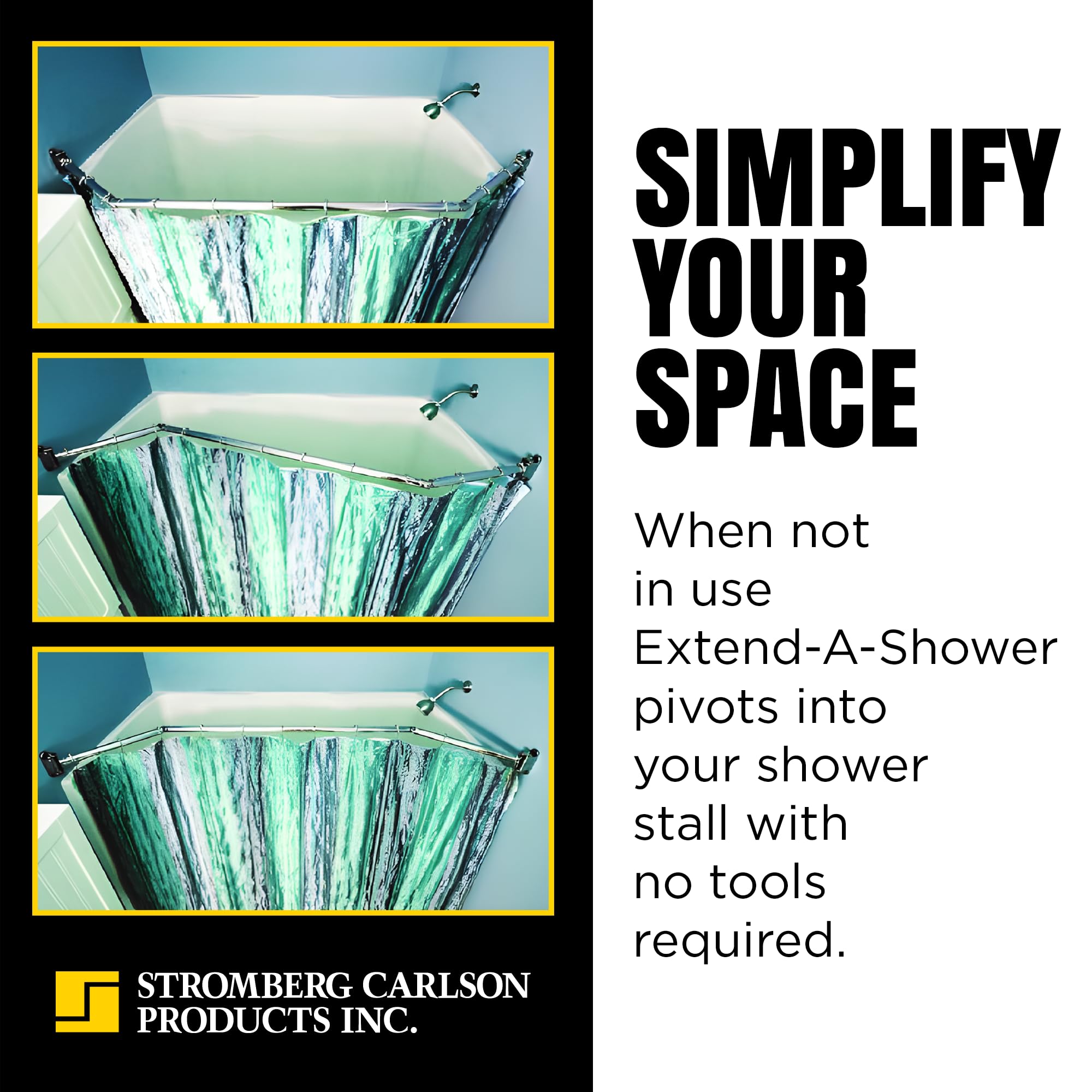 Stromberg Carlson Extend-A-Shower RV Rod EXT-3542S – Hinged Folding Adjustable Shower Curtain Rod for RV and Camper Bathrooms, Durable Space-Saving Design, Satin Finish, 35"-40" Openings