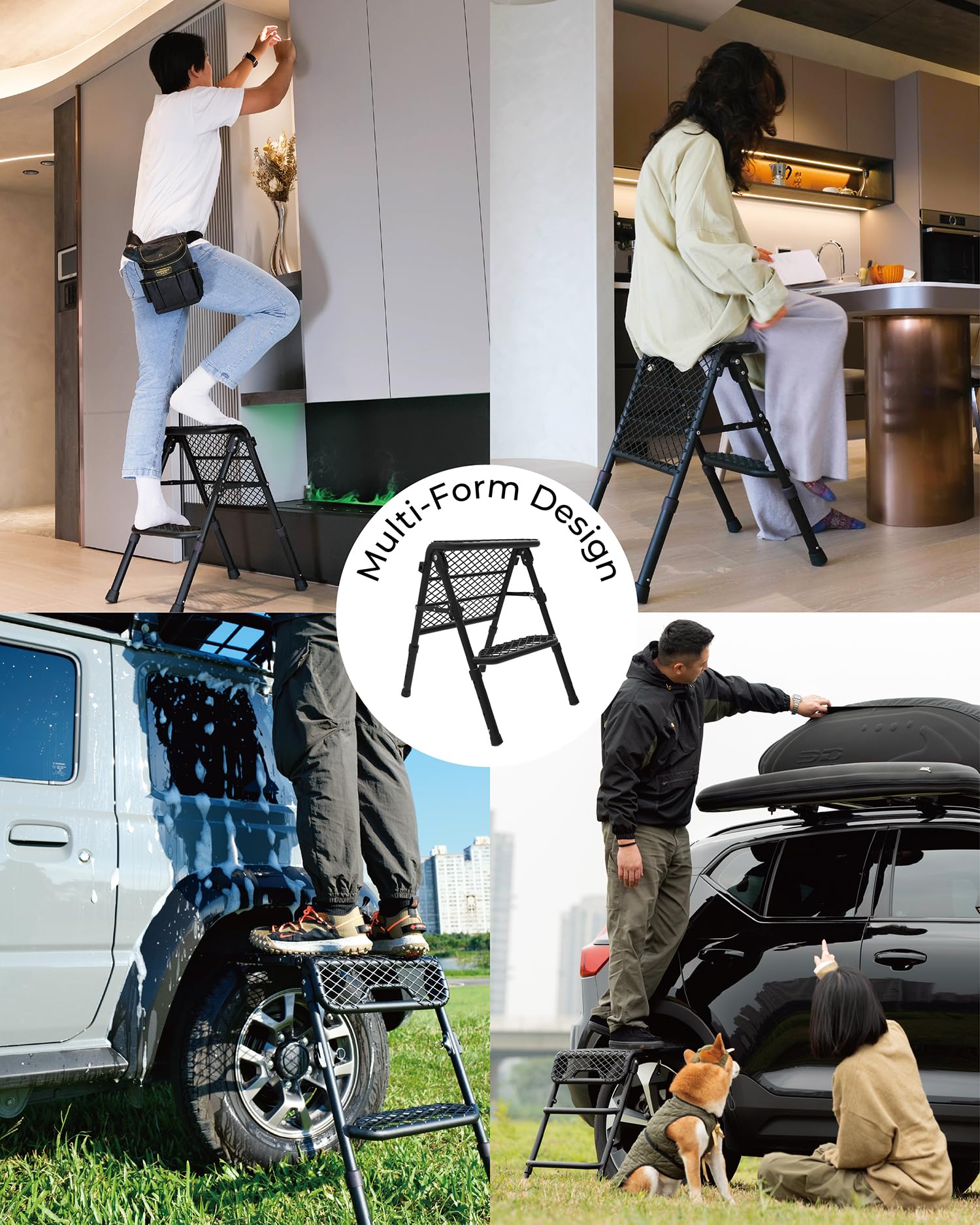 3D MAXpider Tire Step Modular - 3 Modes (Tire Ladder/A-Ladder/Folding), Portable & Adjustable Height for Up to 30" Tires - Carbon Steel, Sand