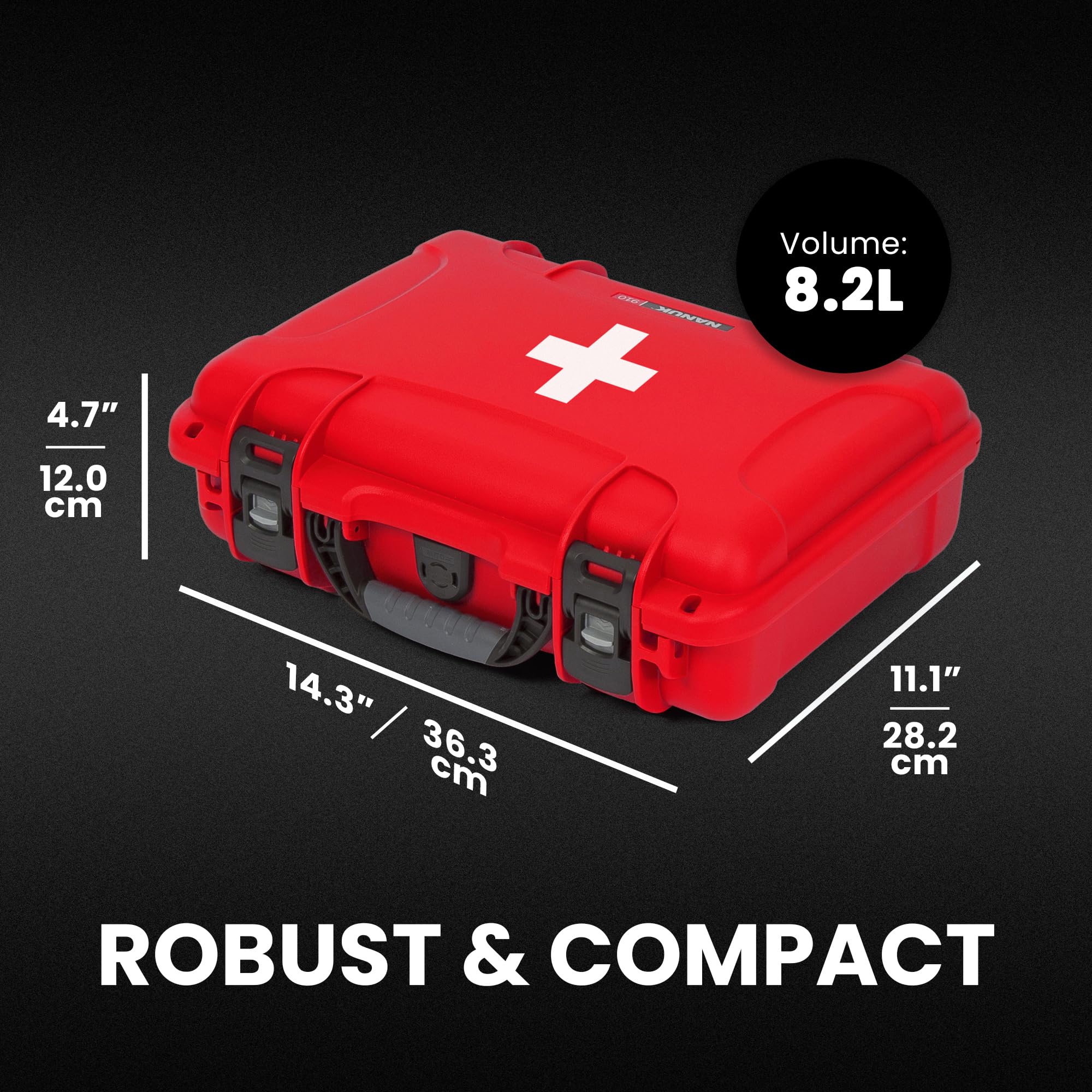 Waterproof NANUK 910 First Aid Box Empty – Durable, Medical First Aid Organizer Case, IP67-Rated, Dustproof, Impact-Resistant, and Floats (7.4" x 4.9" x 3.1") – Red