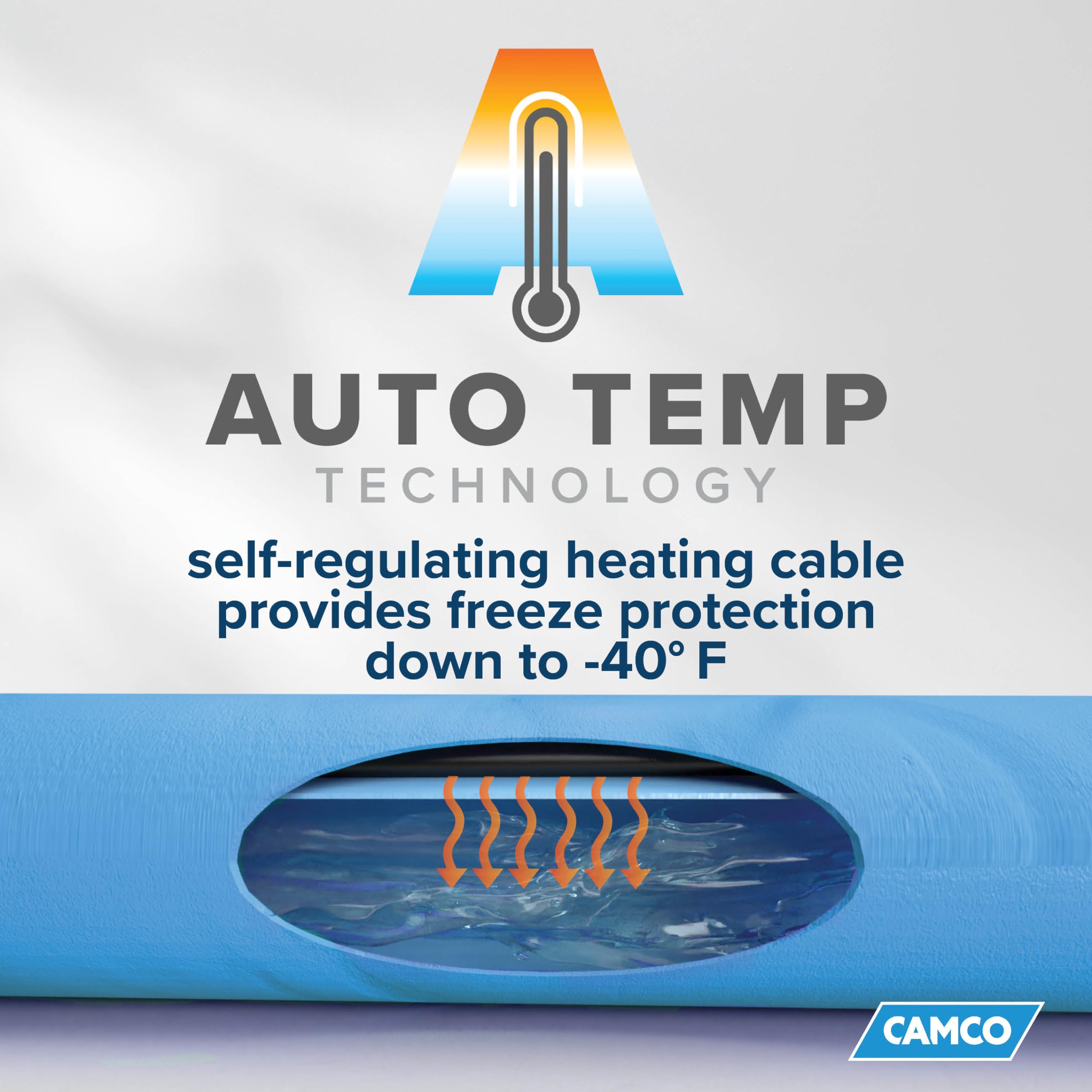 12-Foot Camco Heated Drinking Water Hose | Features Water Line Freeze Protection Down to -40°F/C & Energy-Saving Thermostat | Includes Adapter for Connection to Either End of Hose (22920)