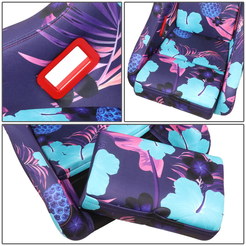 NRG Innovations Prisma FRP-303-PINA Fixed Back Bucket Racing Seat with Bottom Mount Bracket, Invert Tropical Print/Purple Sparkled Paint Back