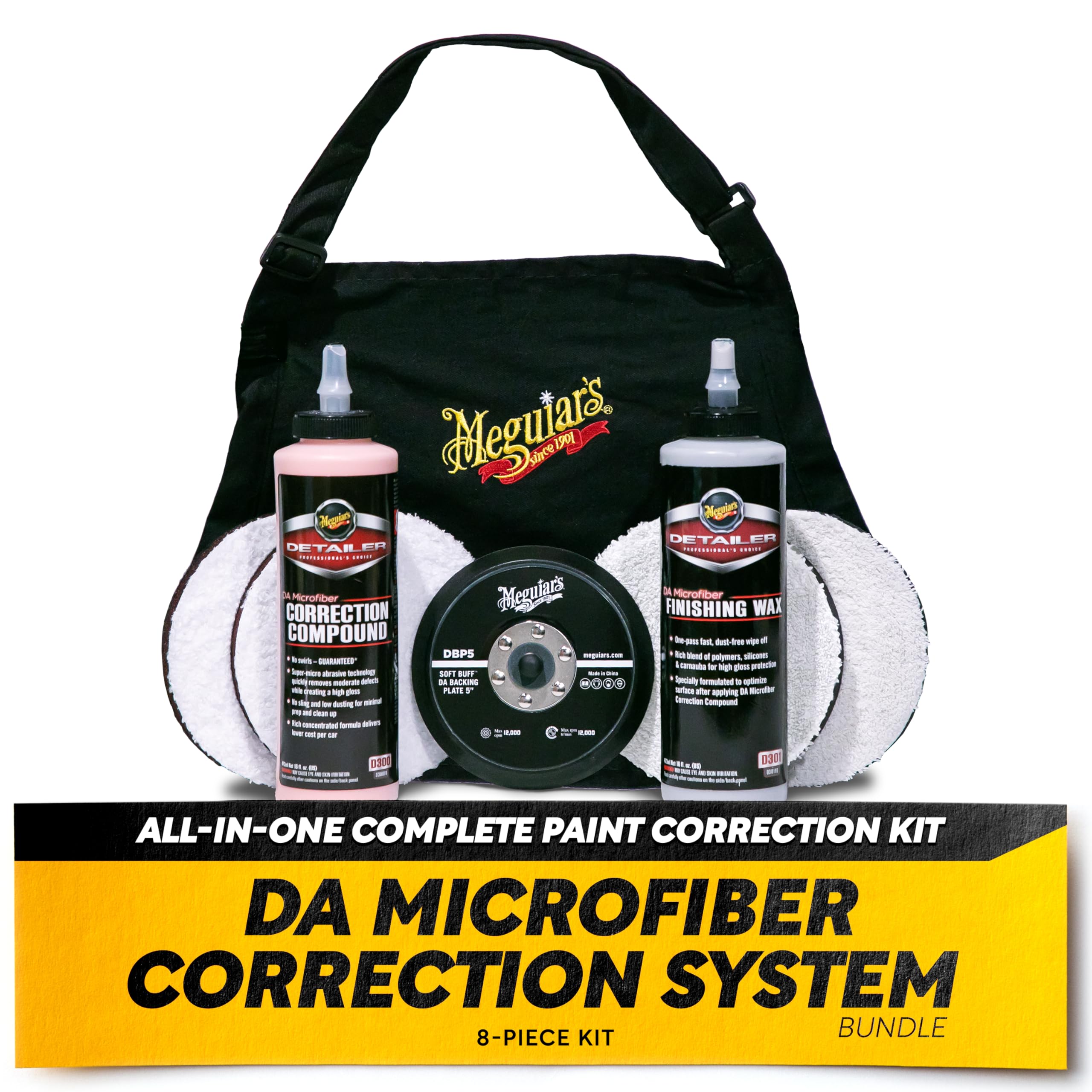 Meguiar's 5" DA Microfiber Correction System Starter Kit, Complete Paint Correction Kit with Cutting Discs, Backing Plate, Correction Compound, Finishing Wax, and More