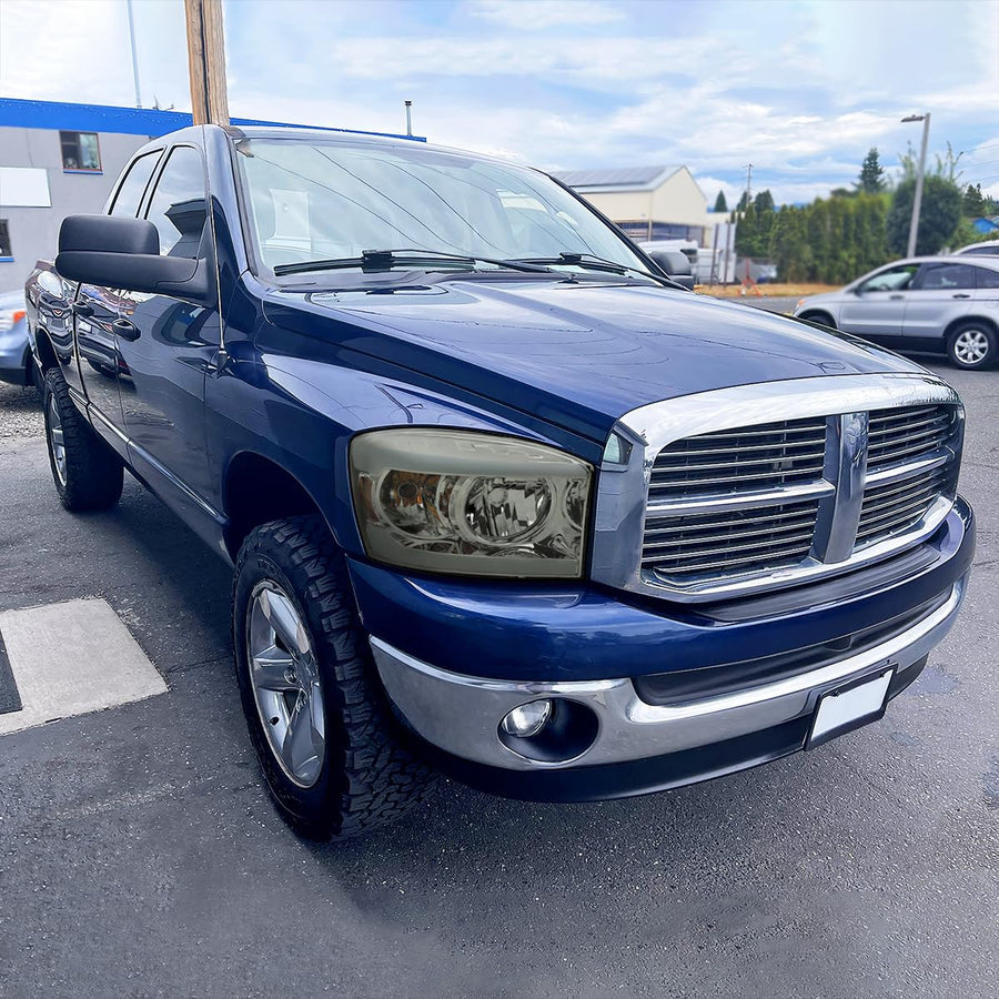 Light Smoke Spec-D Tuning Headlights with Amber Reflector and LED Strip Compatible with 2006-2008 Dodge Ram 1500 2500 3500