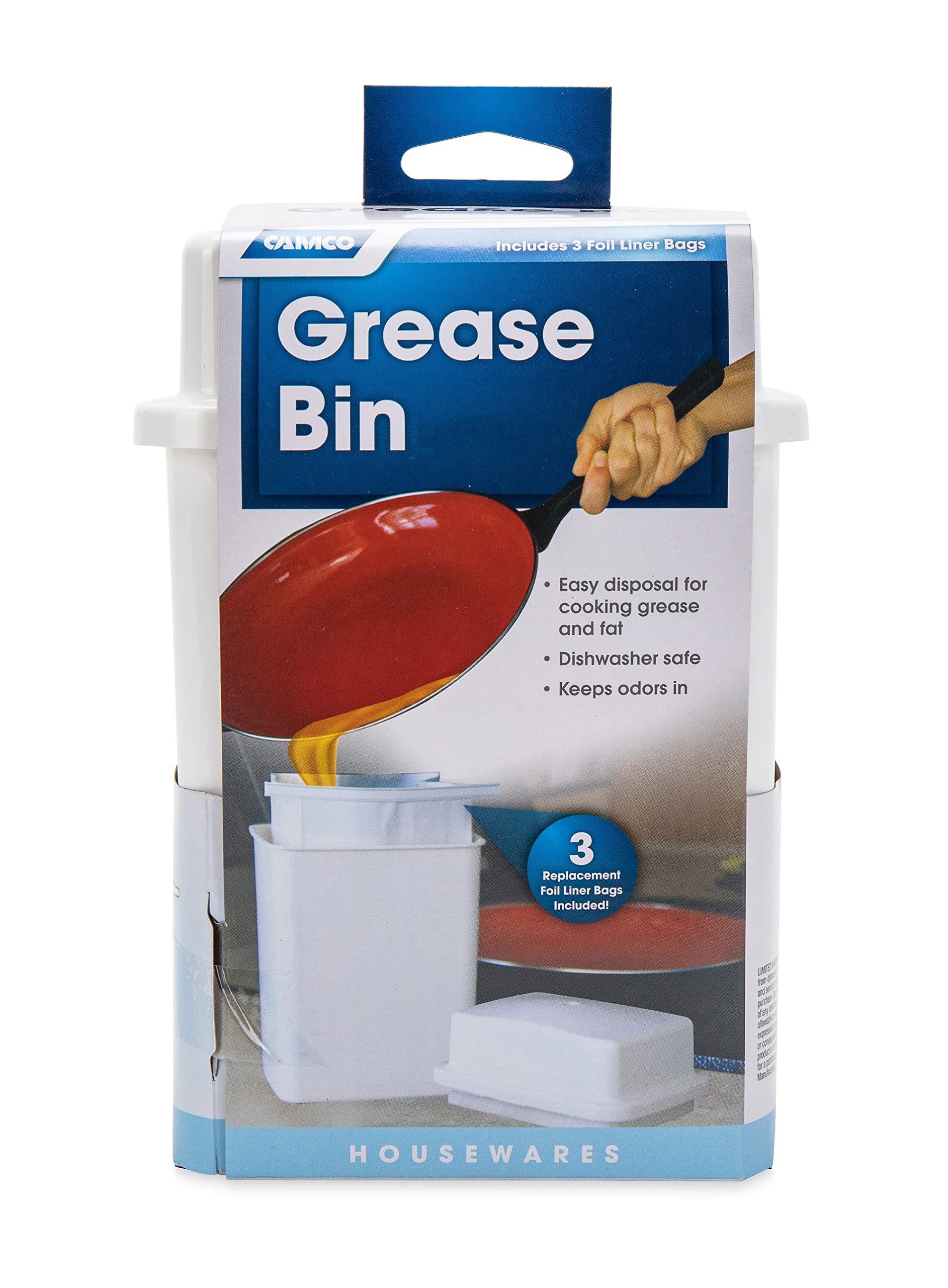 Cooking Grease Storage Bin Camco | Help Stop RV and Marine Kitchen Drains from Getting Clogged | Foil Liners Hold Liquid Up to 200-Degrees Fahrenheit (42281)