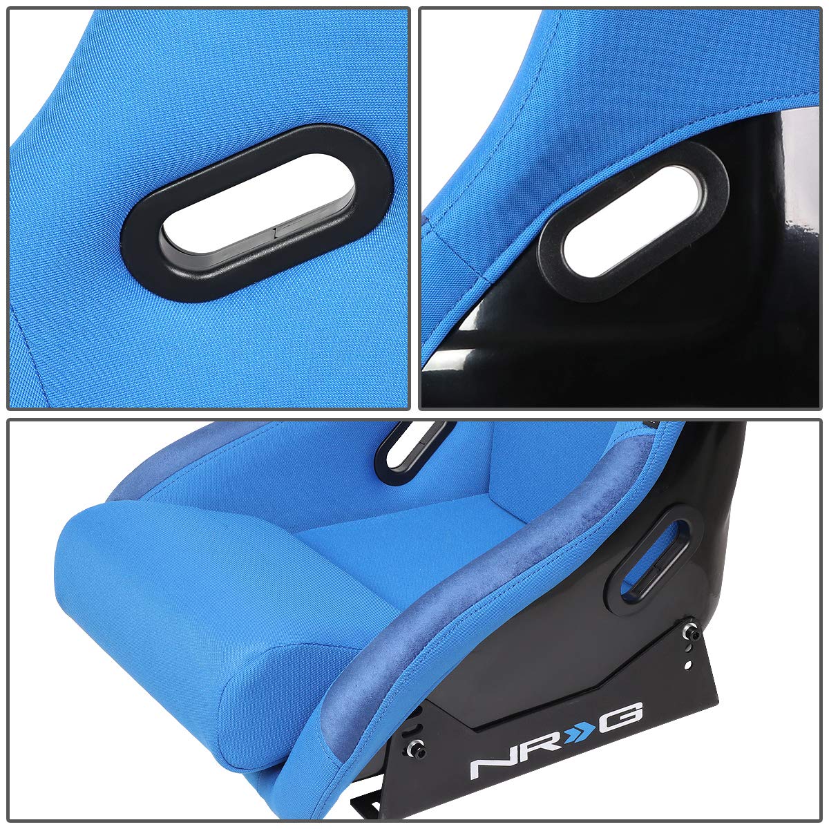 NRG Innovations Fiber Glass NRG-FRP-300BL Fixed Back Bucket Racing Seat, 4pt Harness Compatibility, Blue Seat Cover, 23"W X 18" D X 35" H