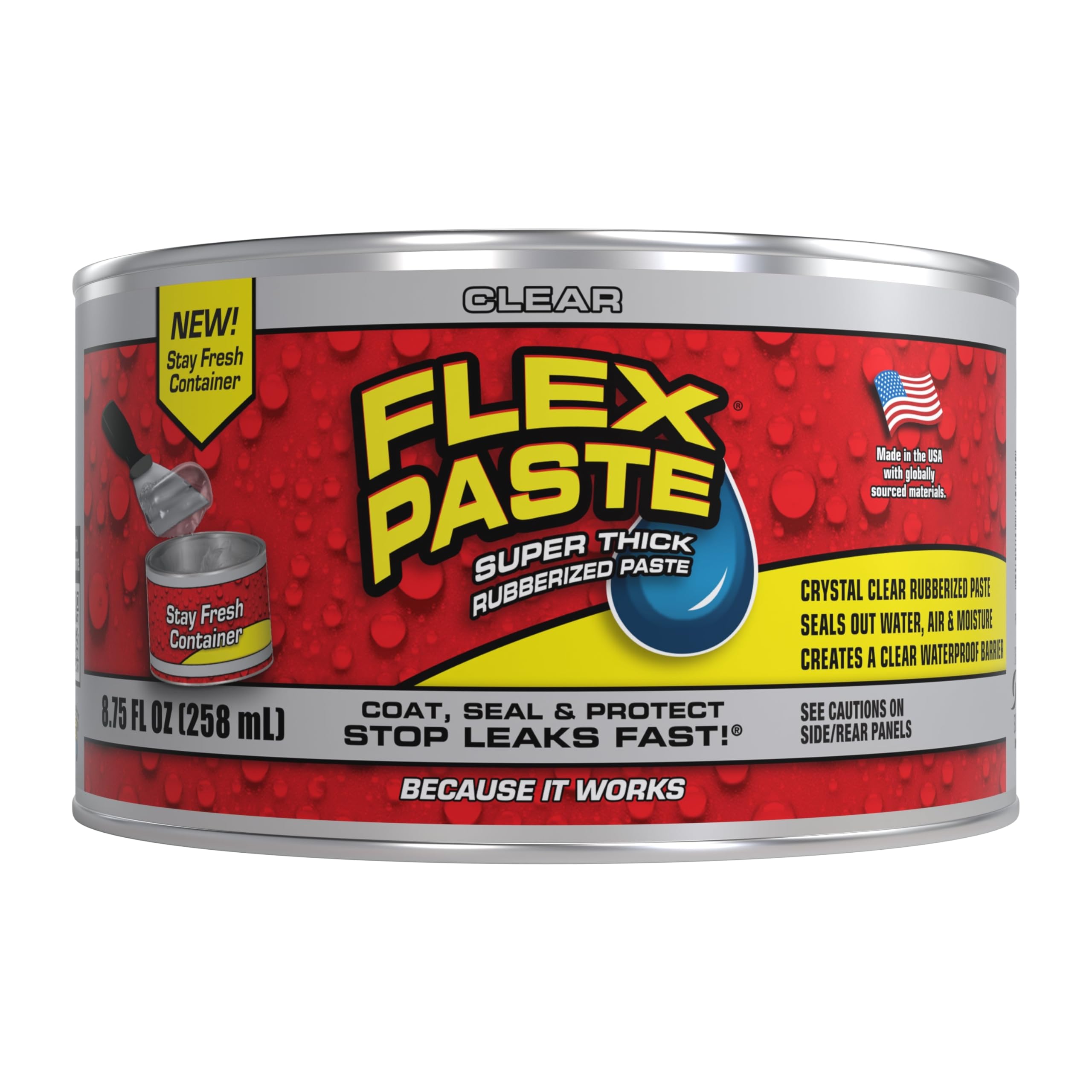 Flex Paste, Paintable Waterproof Putty, Sealant Spackle, Fill Gaps Cracks Holes - Block Out Water and Air - UV Resistant - Walls, Drywall, EPDM, Concrete, Roof, RV Repairs, Clear, Half-Quart