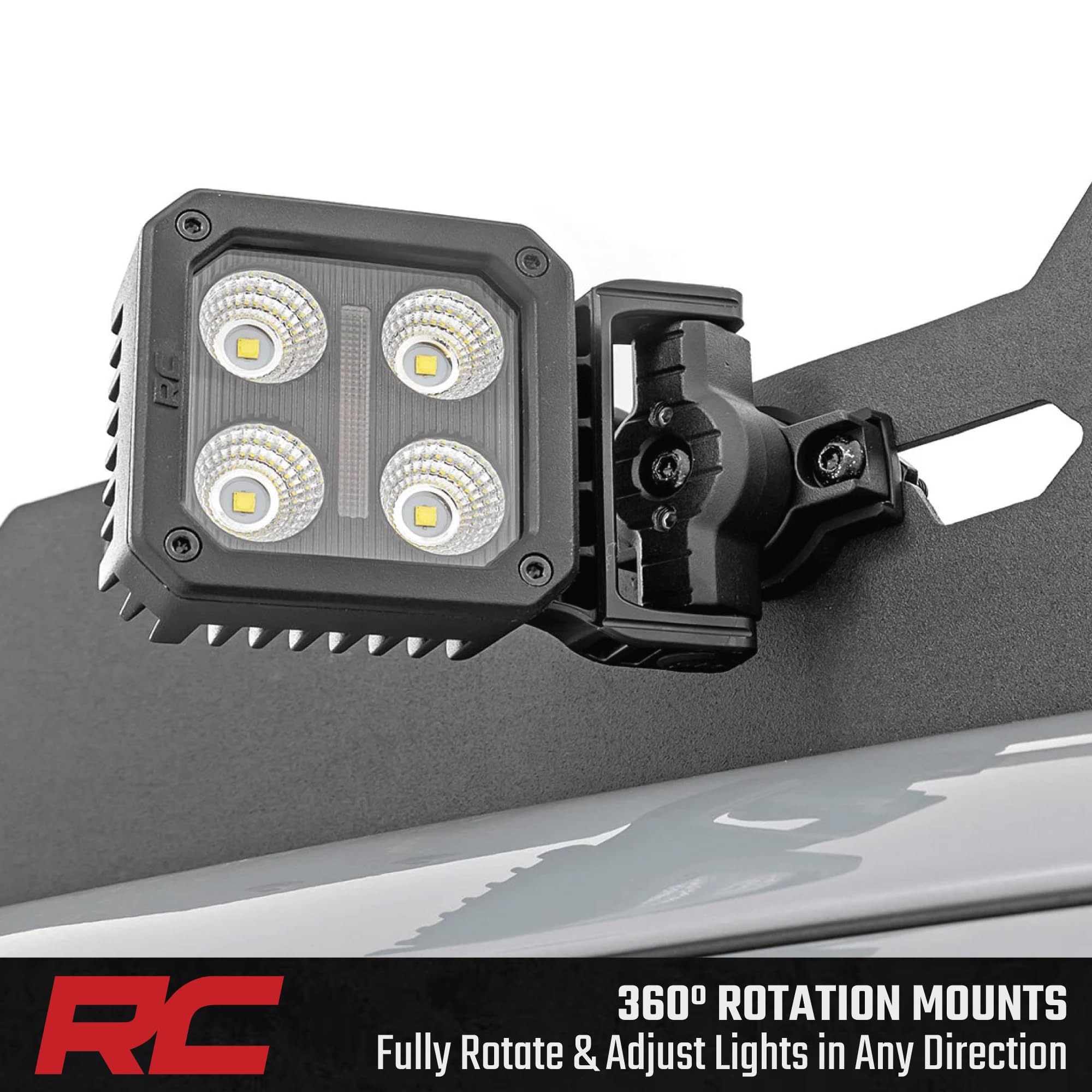 2" Rough Country Square Swivel Mount LED Light Pods with Amber DRL - Flood Beam, 360° Adjustable Off-Road Cube Lights, 40W 3600 Lumens Cree LEDs, IP67 Waterproof