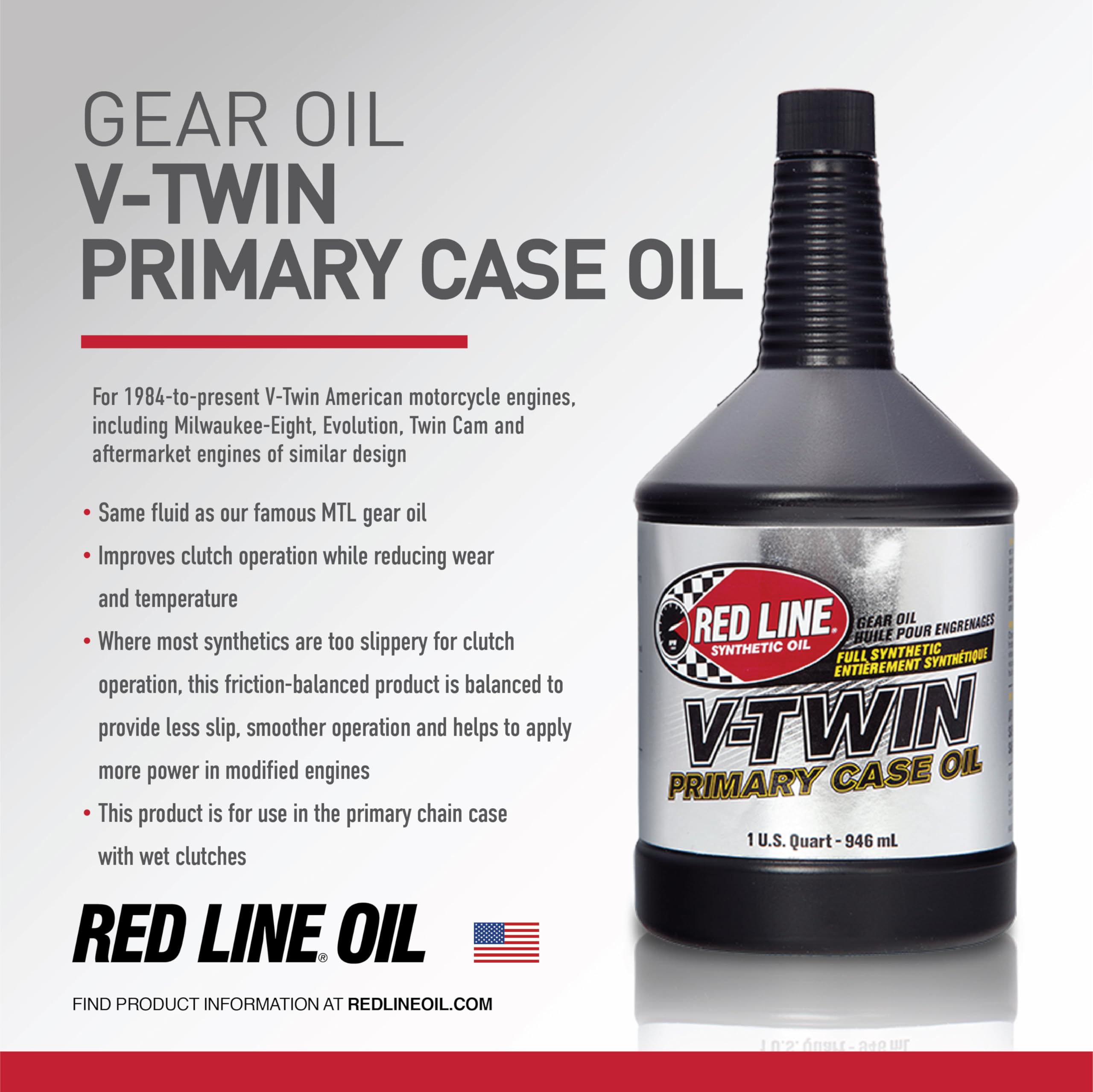 Red Line V-Twin 42904 Primary Case Oil, for use with UTVs, ATVs and Sportbikes - 1 Quart