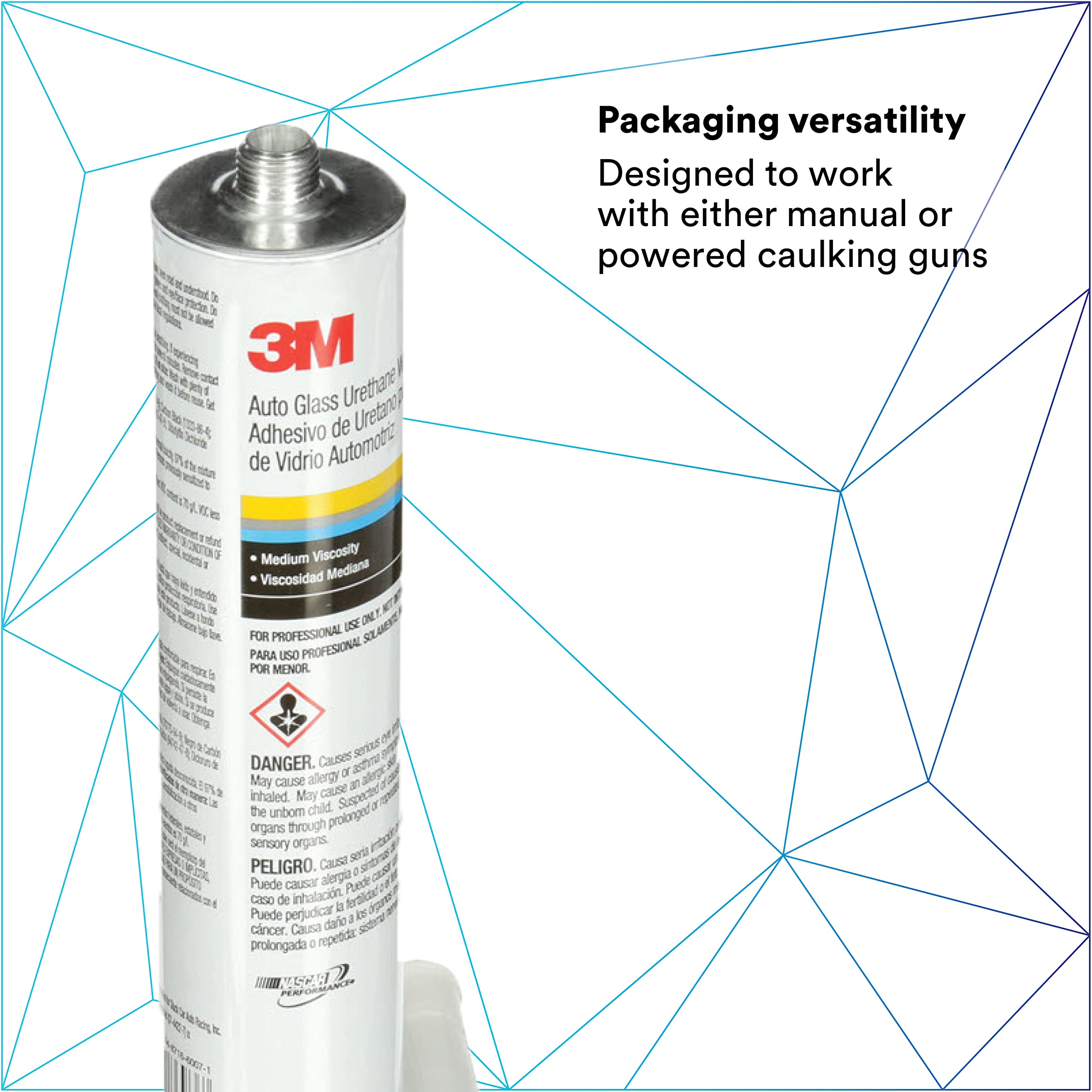 3M Urethane Auto Glass Windshield Adhesive, 08693, Medium Viscosity, High-Strength, Fast-Curing, 310 mL/10.5 fl oz Cartridge, Black
