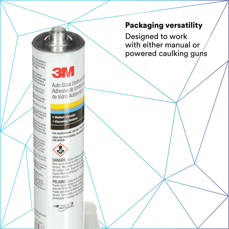 3M Urethane Auto Glass Windshield Adhesive, 08693, Medium Viscosity, High-Strength, Fast-Curing, 310 mL/10.5 fl oz Cartridge, Black