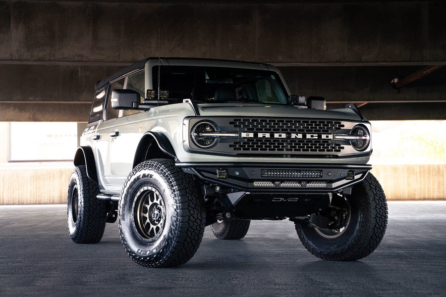 Front Bumper Competition Series for 2021-2025 Ford Bronco | Prerunner-style Design | Includes Steel Skid Plate with Side Gussets | Mounts LED Pod Lights & Dual Row LED Light Bar | DV8 Offroad
