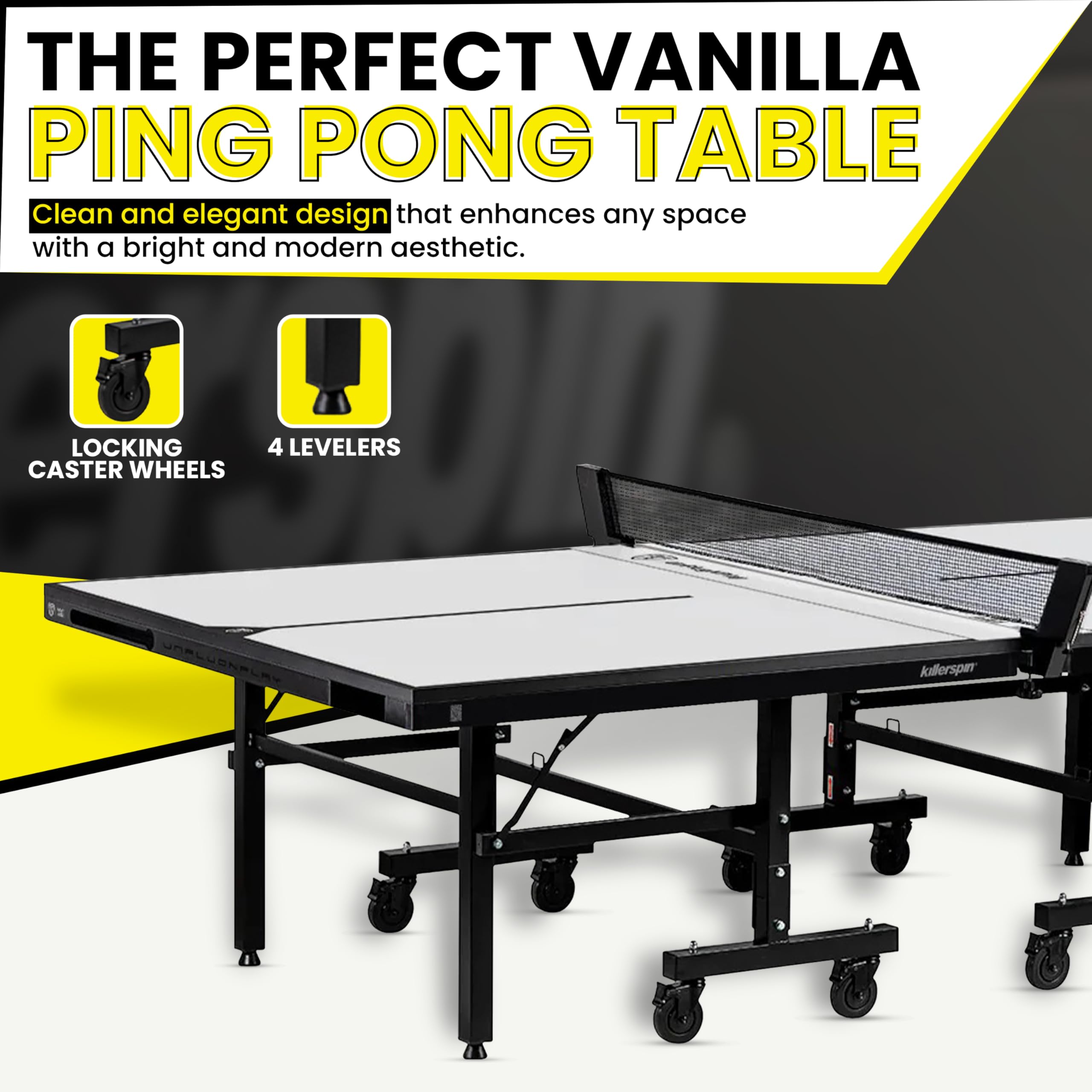 Ping Pong Table Killerspin MyT 415 Max - Foldable Table for Table Tennis, Portable Ping Pong Table Set with Built-in Paddle and Ball Storage, 25MM MDF Board Pingpongball Table, Vanilla