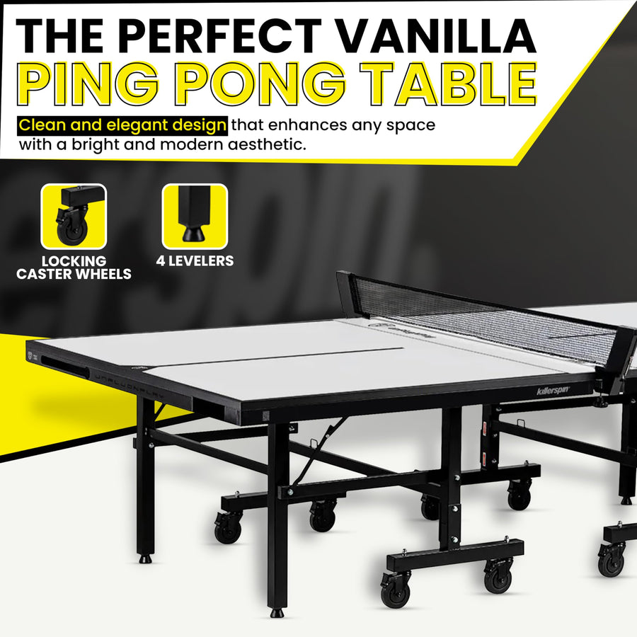 Ping Pong Table Killerspin MyT 415 Max - Foldable Table for Table Tennis, Portable Ping Pong Table Set with Built-in Paddle and Ball Storage, 25MM MDF Board Pingpongball Table, Vanilla