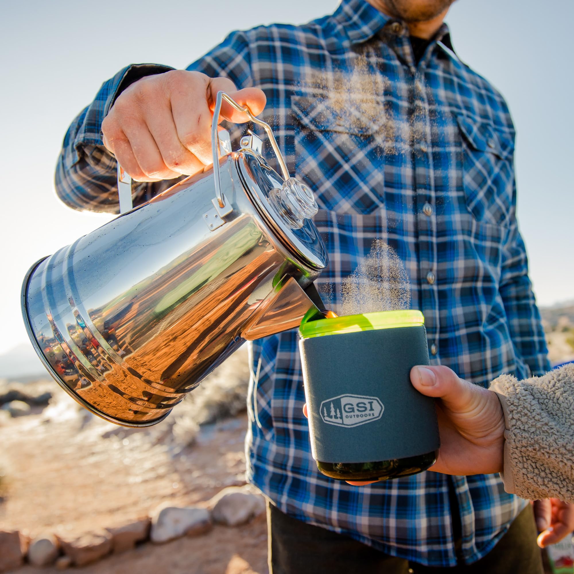GSI Outdoors Coffee Pot Percolator I Glacier Stainless Steel Ultra-Rugged for Brewing Coffee Over Stove and Fire | Ideal for Group Camping, 8 Cup