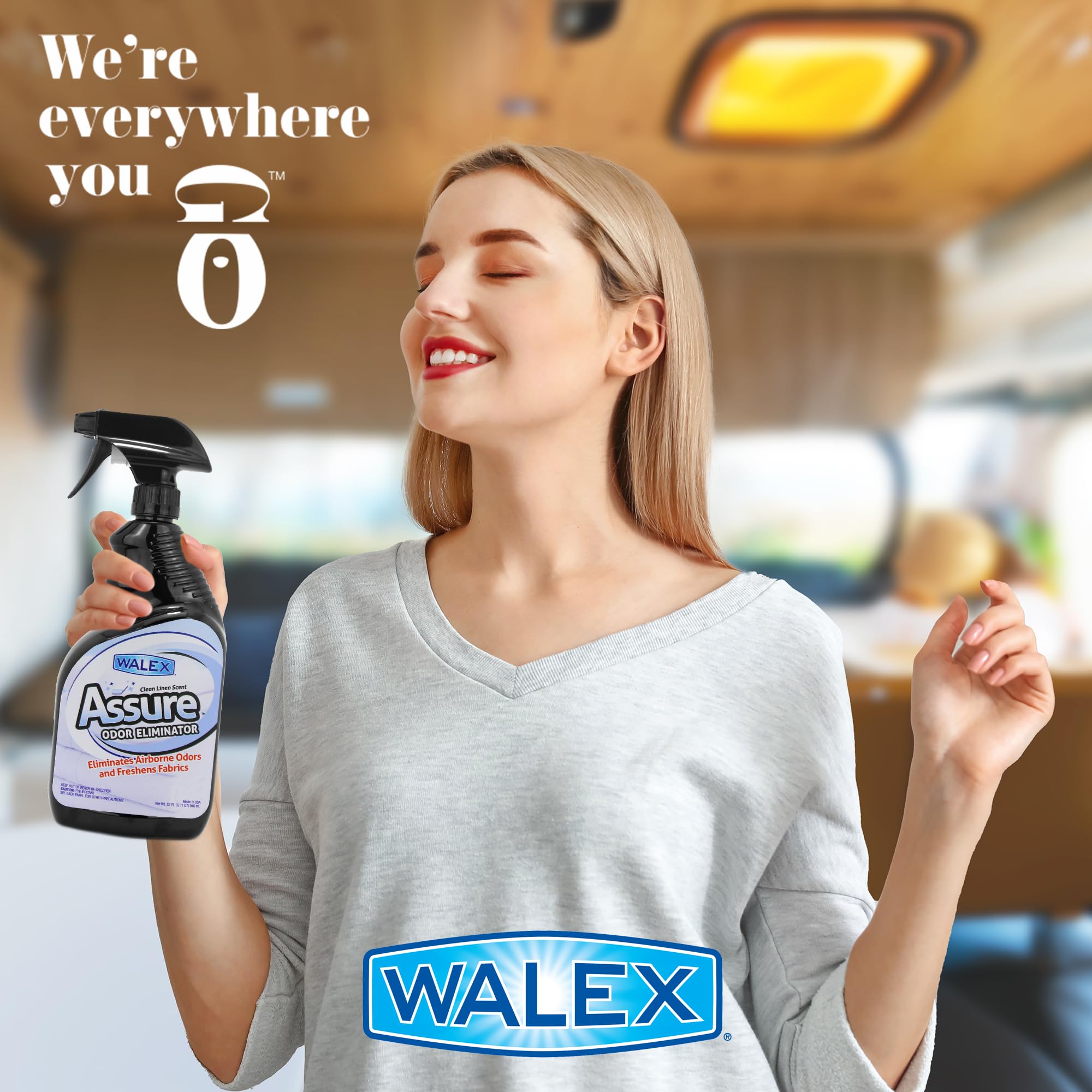 Walex RV Assure Odor Eliminator Air Freshener Spray - Neutralizes Airborne Odors & Freshens Fabrics, Instant Odor Elimination with Natural Essential Oils, Pet Safe, Long Lasting; Ocean Mist, 32 oz
