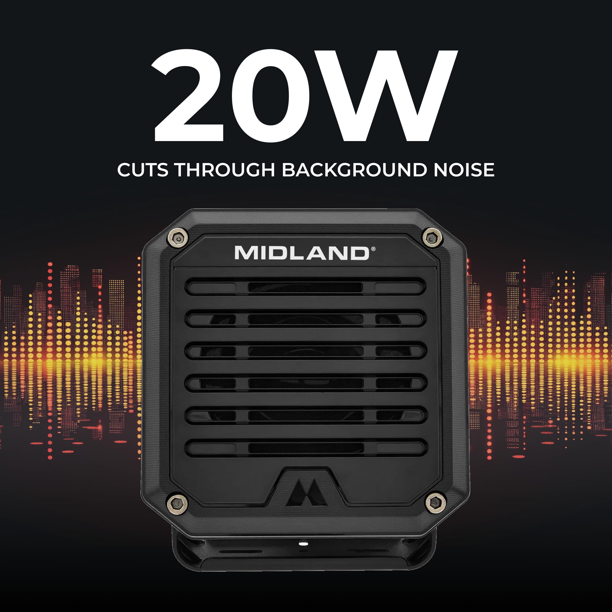 SPK100 Midland Heavy-Duty 20W External Speaker - 180 Degrees Swivel Base Bracket Works with All CB and MXT Radios 8-OHM Sound System 3.5mm Audio Plug - Easy Installation Waterproof Design