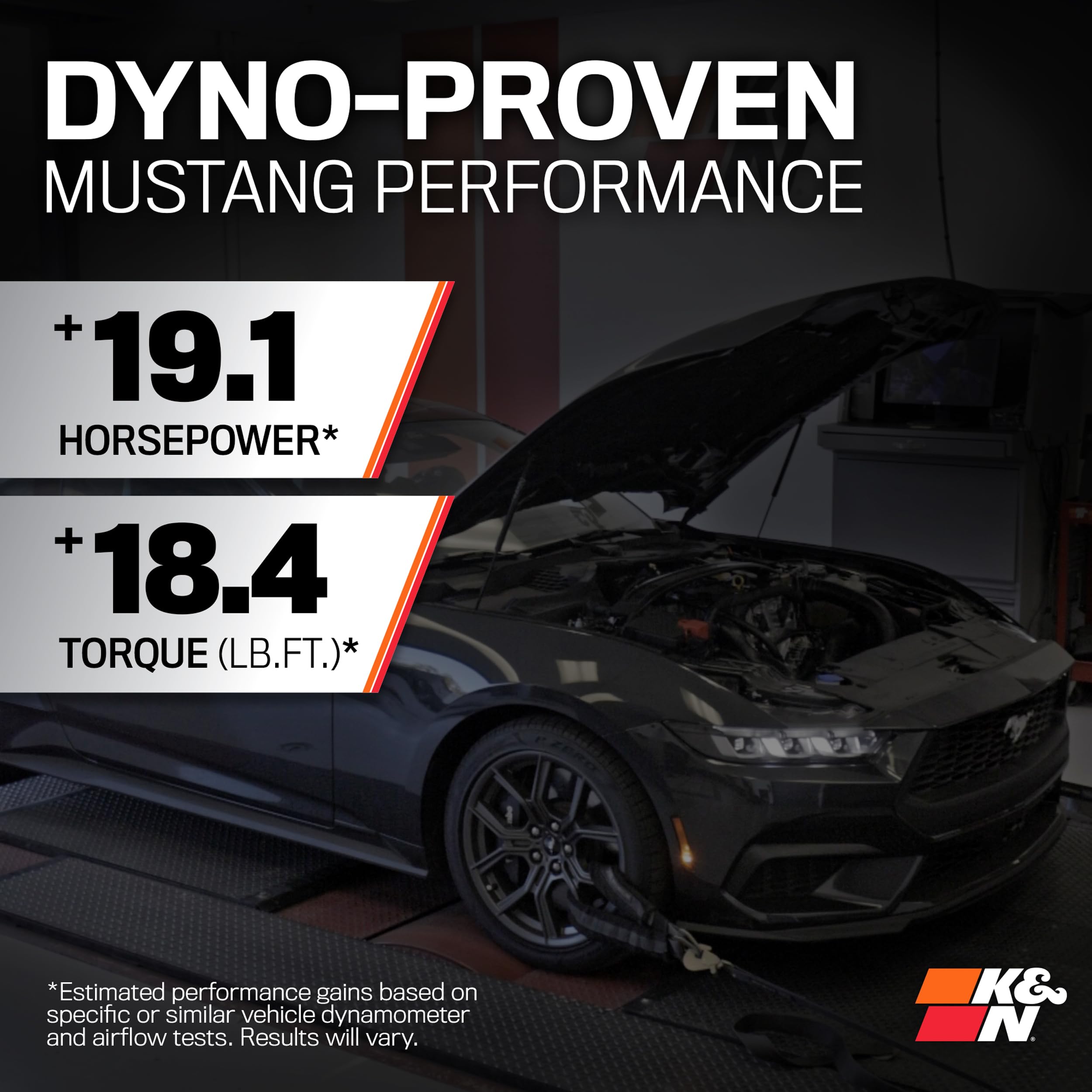 Cold Air Intake System K&N: High-Flow Air Filter, Increase Performance & Acceleration: Compatible with 2024-2025 Ford: Mustang, 63-2627